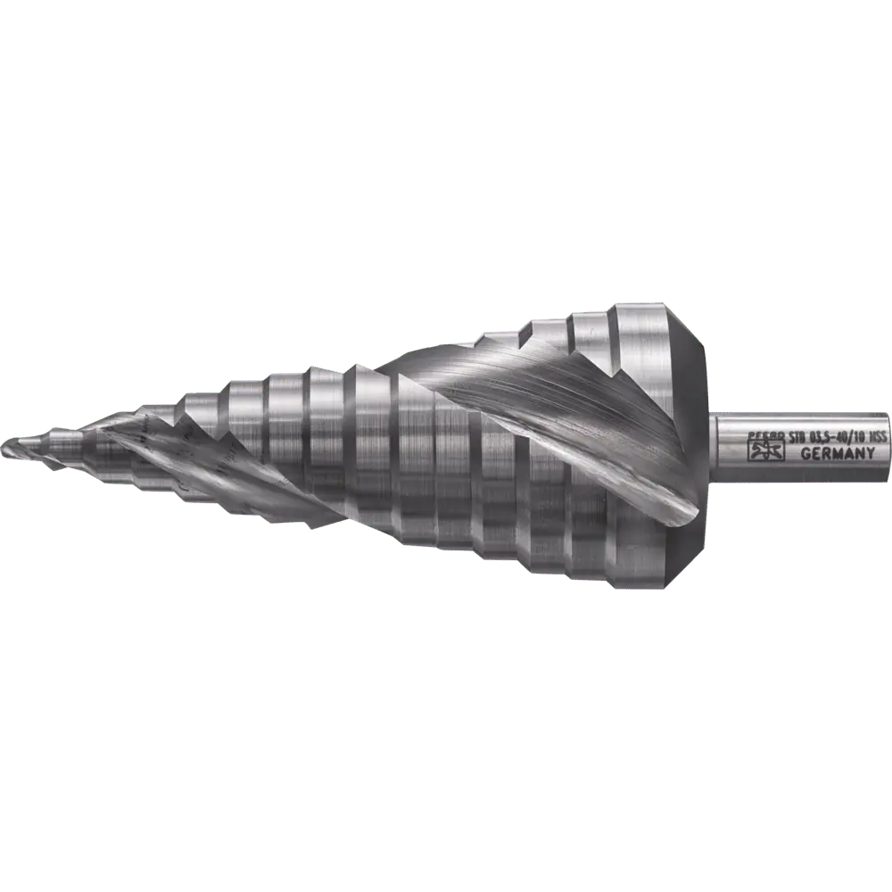 Produktfoto 1 von PFERD TOOLS Stufenbohrer HSS 15 Bohrstufen Ø 3,5-40 mm 3-Flächenschaft-Ø 10 mm, abgestimmt auf die gängigen Durchmesser von Kabelrohrverschraubungen