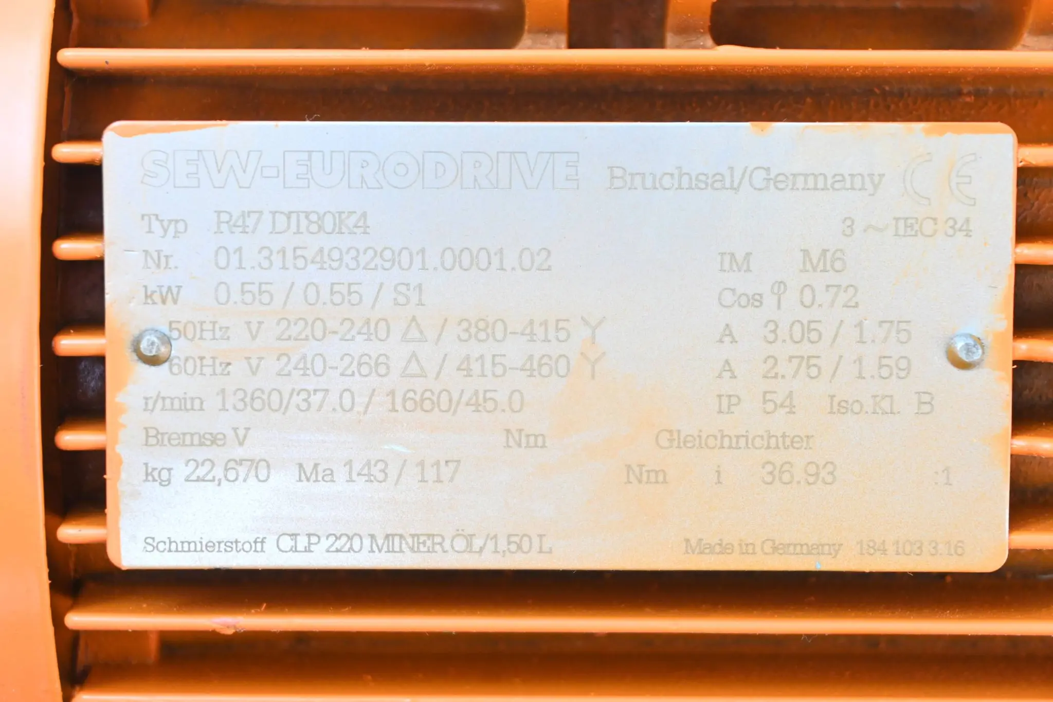 Produktfoto 1 von SEW-Eurodrive 3~ Getriebemotor R47 DT80K4 ( R47DT80K4 ) 0,55 / 0,55 / S1 kW