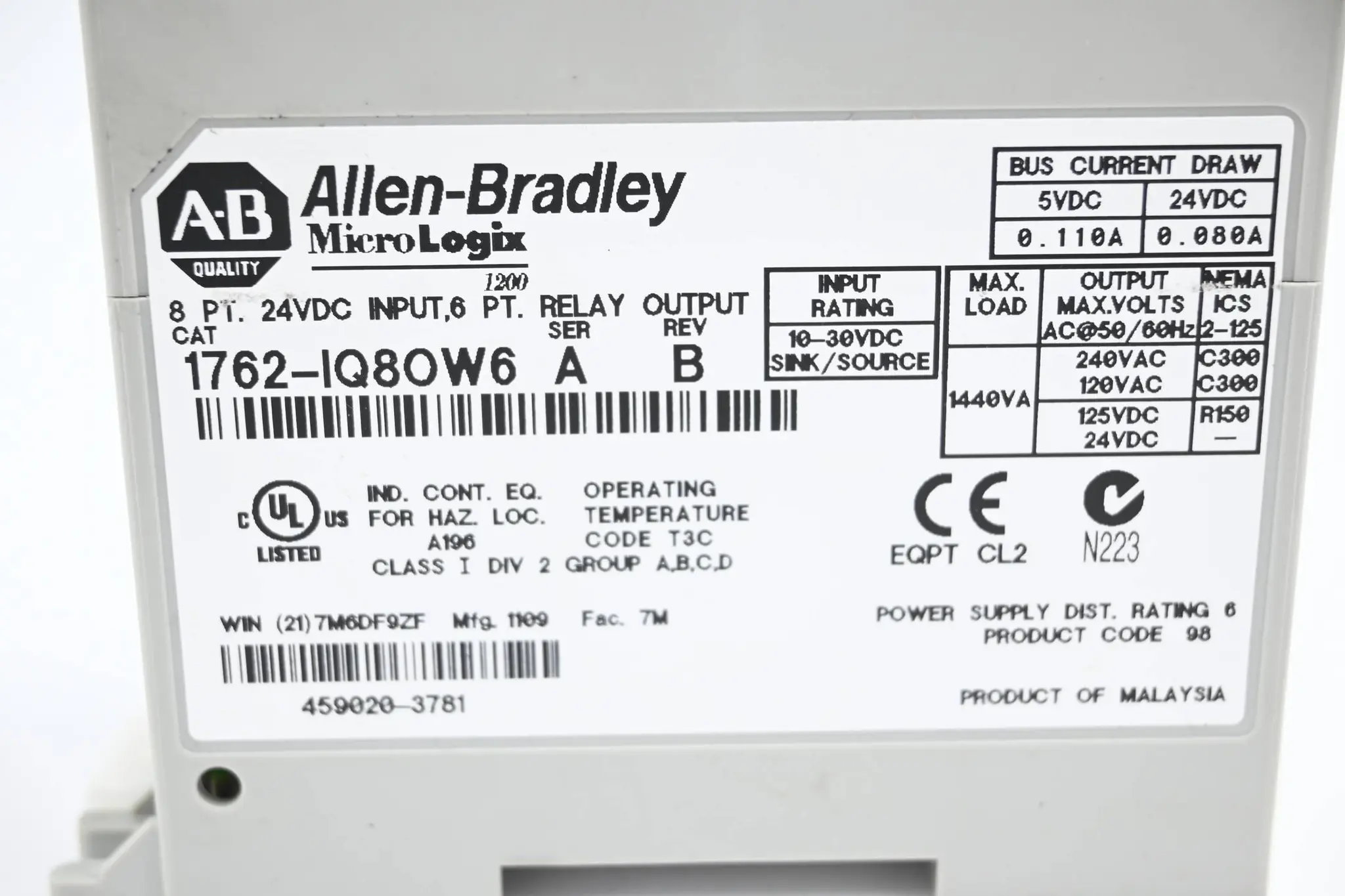 Produktfoto 1 von Allen Bradley MicroLogix Kombinationsmodul 1762-IQ8OW6