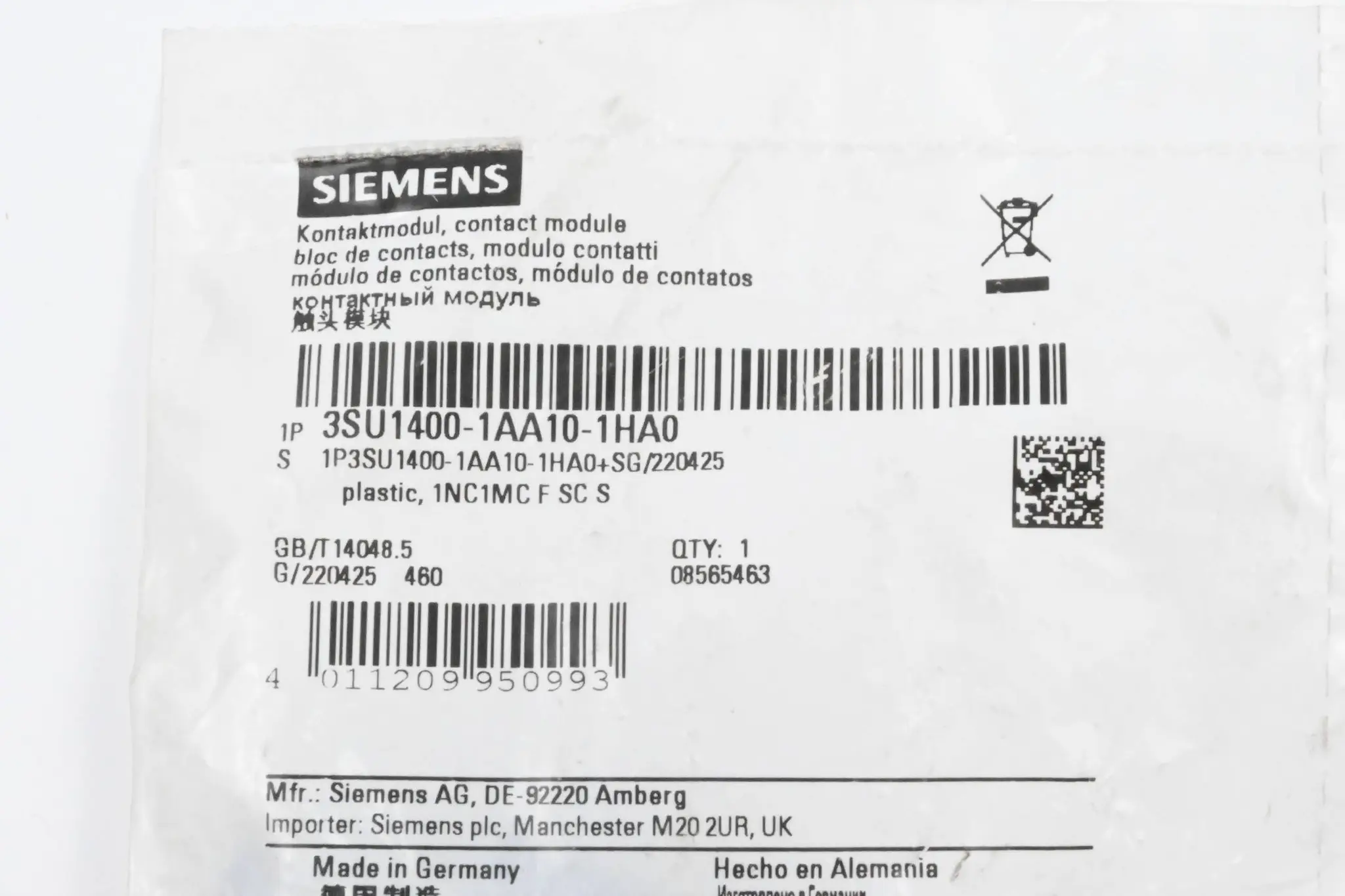 Produktfoto 1 von Siemens Kontaktmodul 3SU1400-1AA10-1HA0 ( 3SU1 400-1AA10-1HA0 )