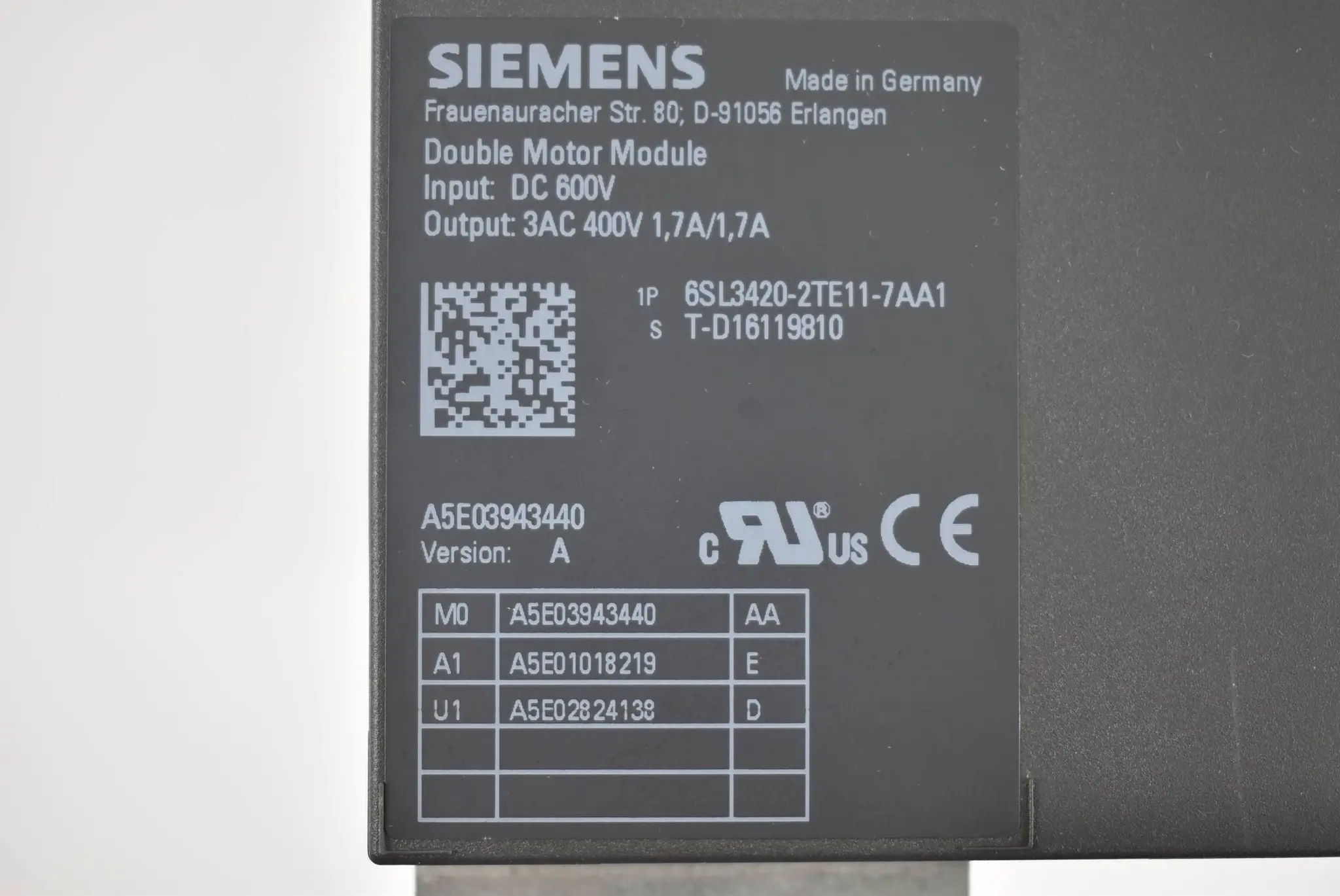 Produktfoto 1 von Siemens Sinamics S120 DMM 6SL3420-2TE11-7AA1 ( 6SL3 420-2TE11-7AA1 ) E.A