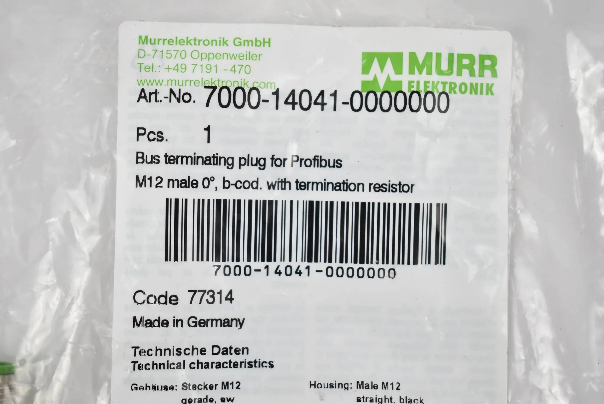 Produktfoto 1 von Murr Elektronik Busabschlussstecker M12 7000-14041-0000000 ( 77314 )