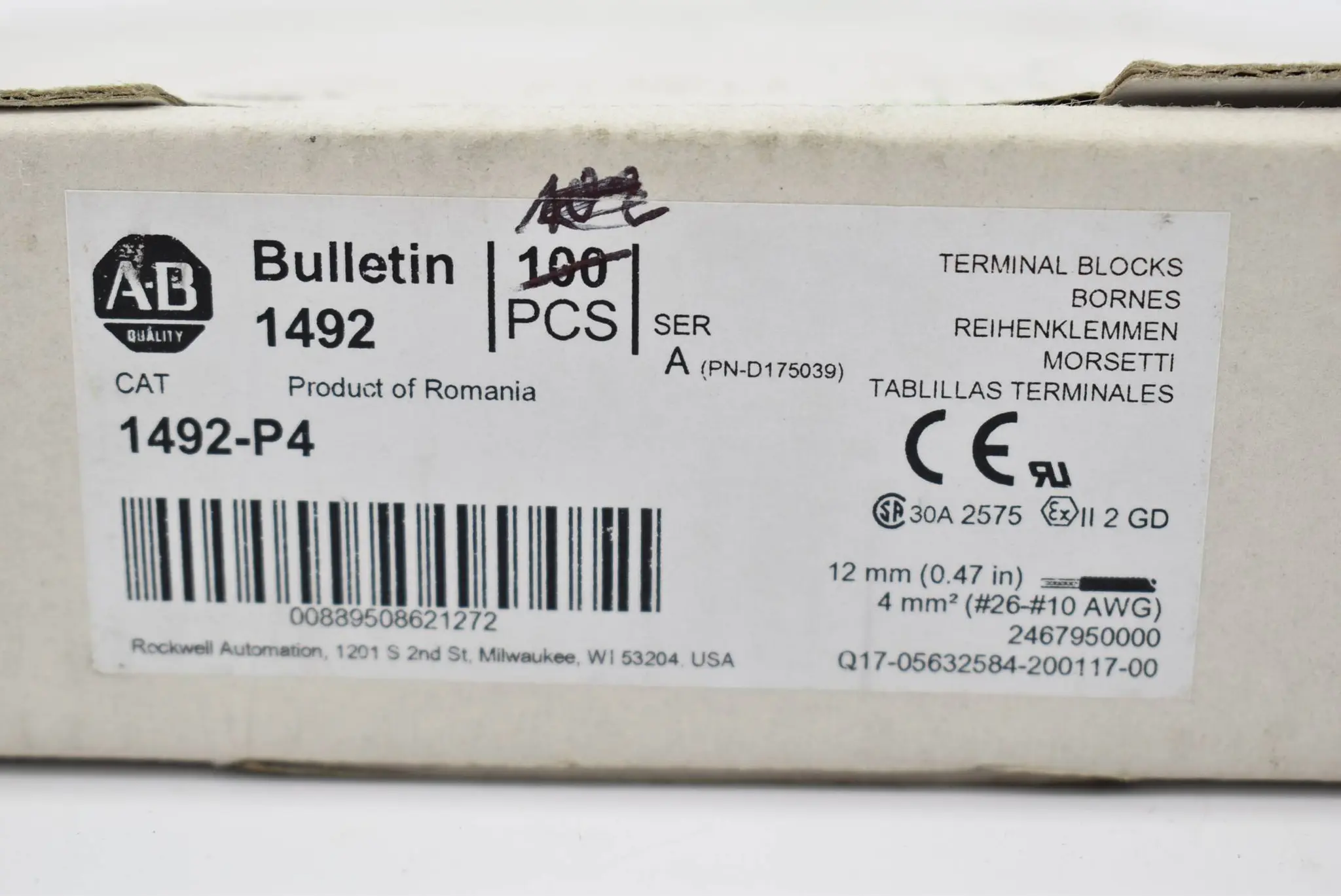Produktfoto 1 von Allen-Bradley Reihenklemmen 1492-P4 100 Stück