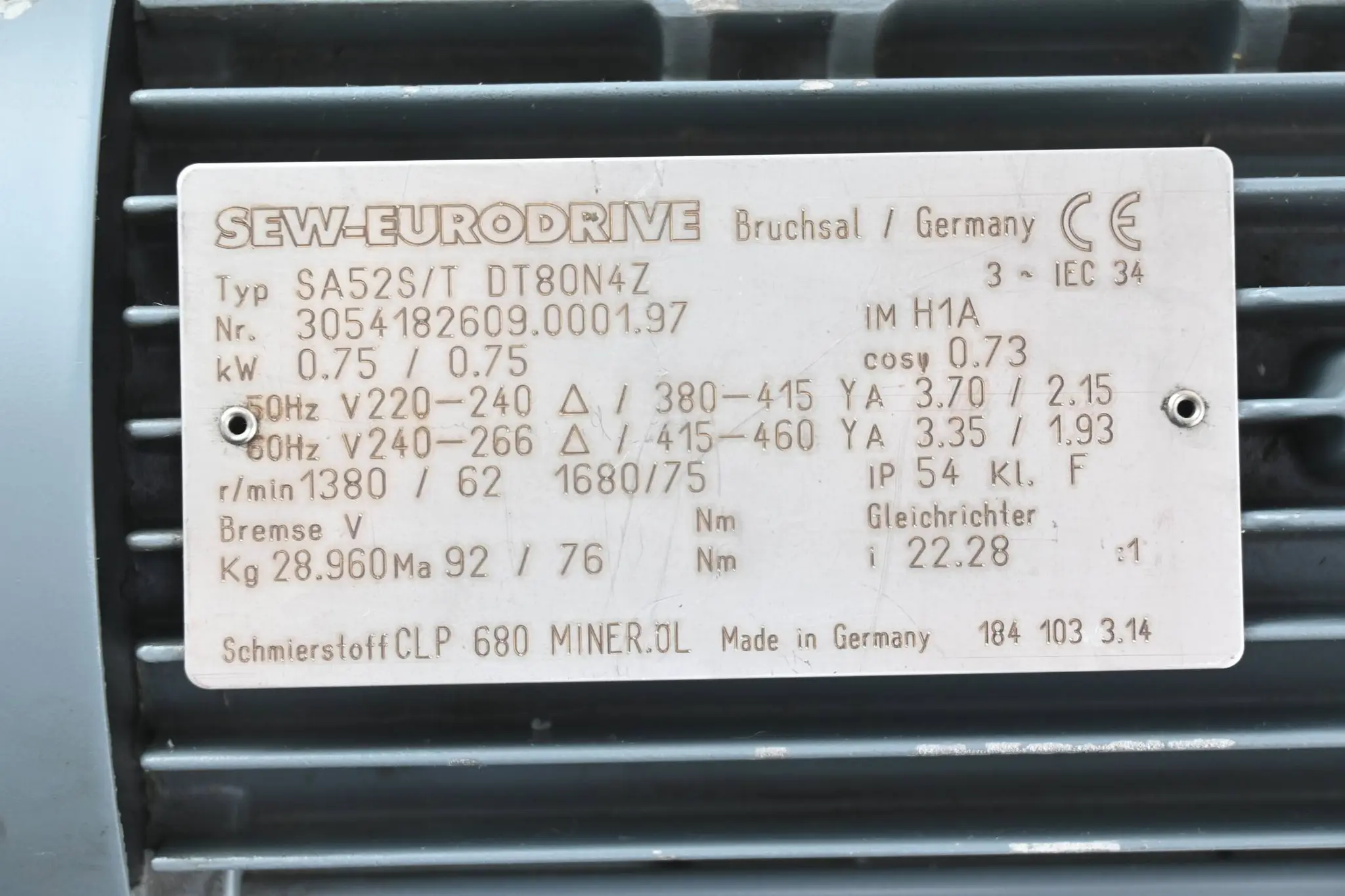 Produktfoto 1 von SEW-Eurodrive Getriebemotor SA52S/T DT80N4Z ( SA52S/TDT80N4Z )