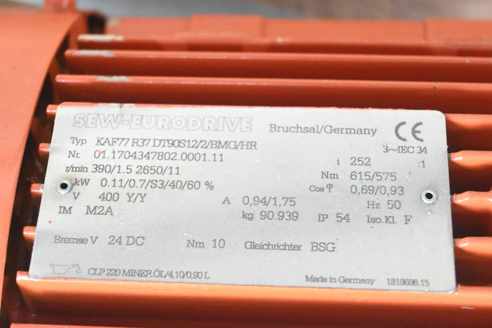 Produktfoto 1 von SEW Getriebemotor KAF77R37DT90S12/2/BMG/HR ( KAF77 R37 DT90S12/2/BMG/HR )