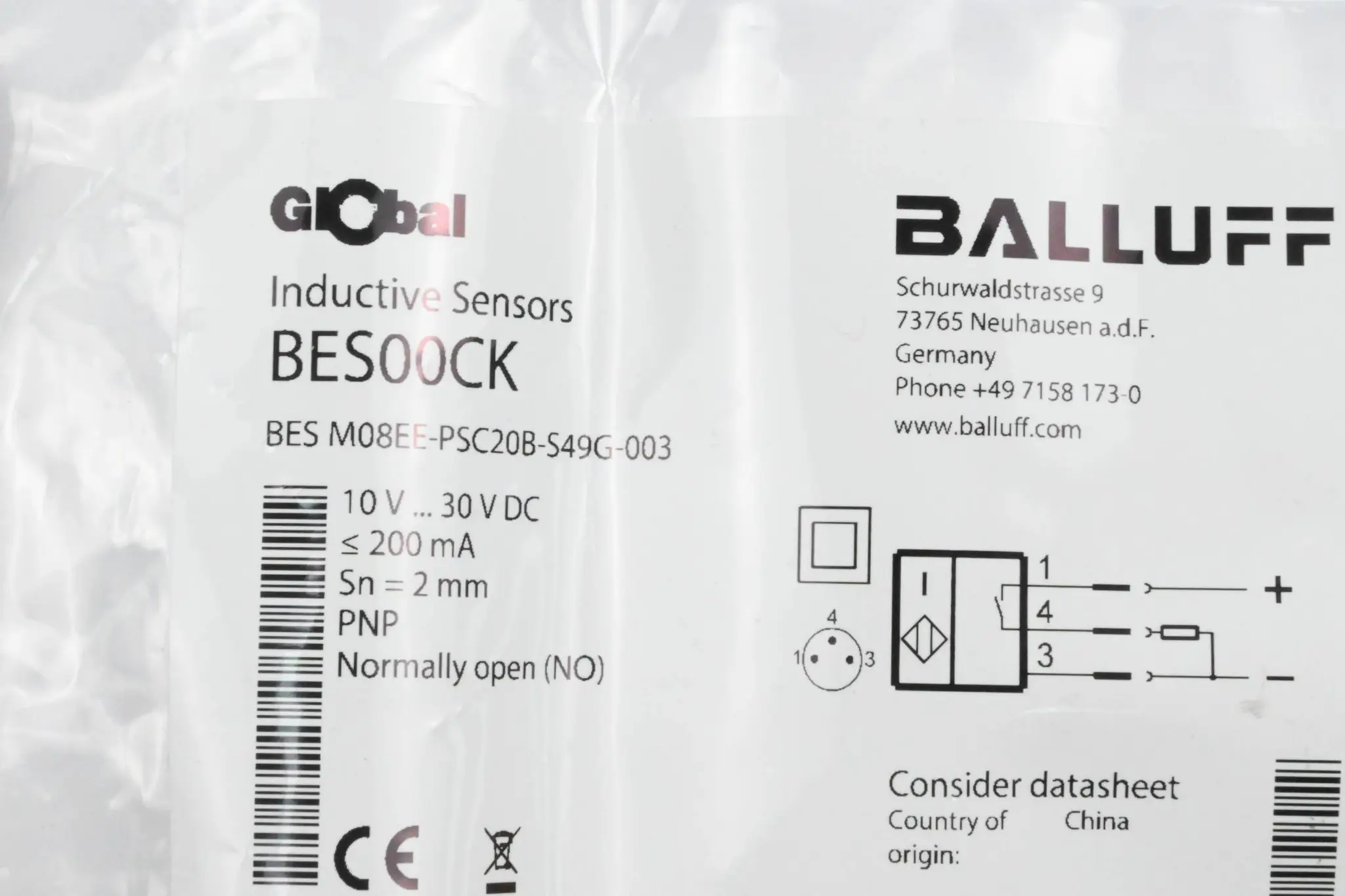 Produktfoto 1 von Balluff Induktiver Sensor BES M08EE-PSC20B-S49G-003 ( BES00CK )