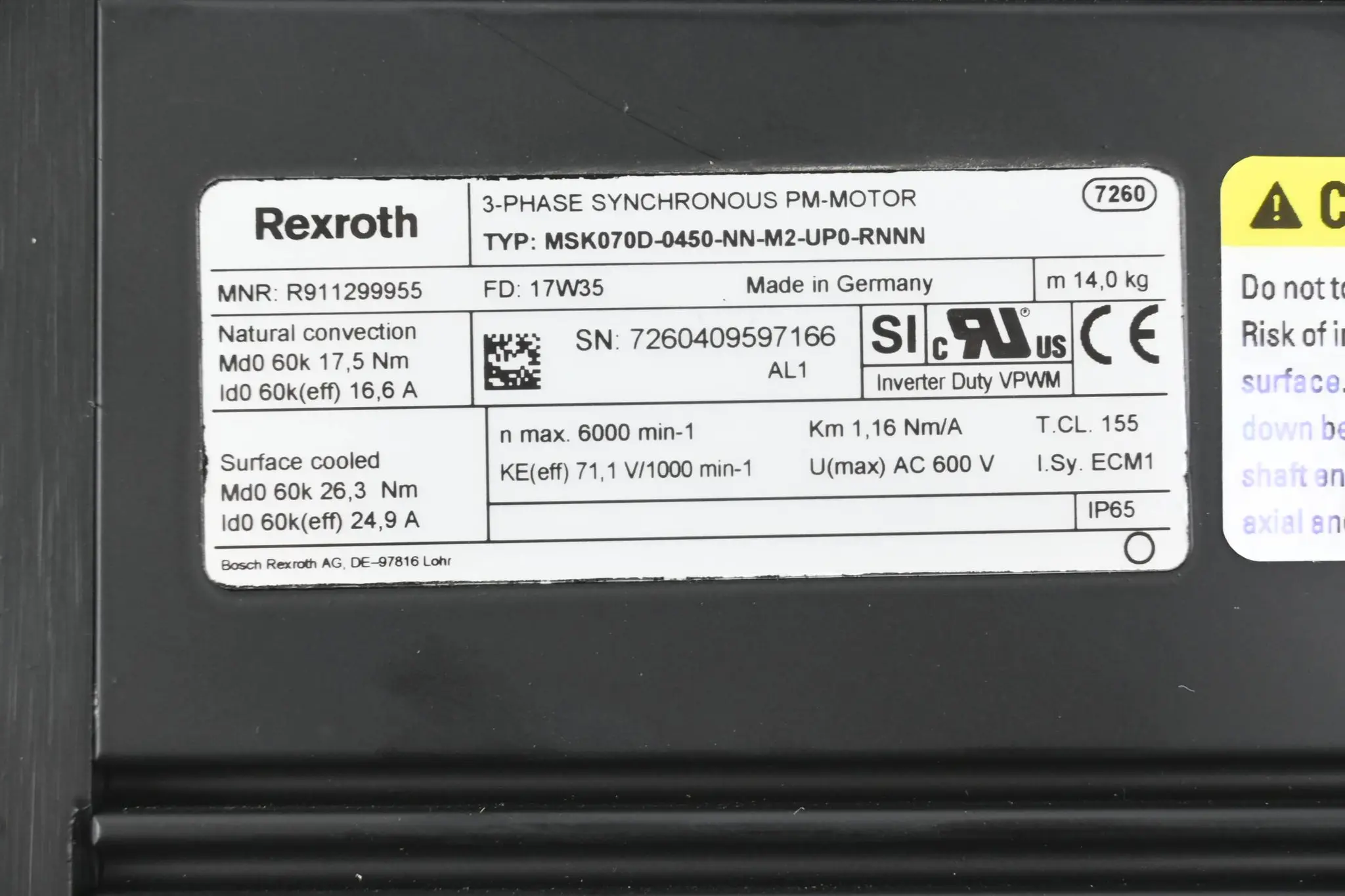 Produktfoto 1 von Rexroth Servomotor MSK070D-0450-NN-M2-UP0-RNNN ( R911299955 )