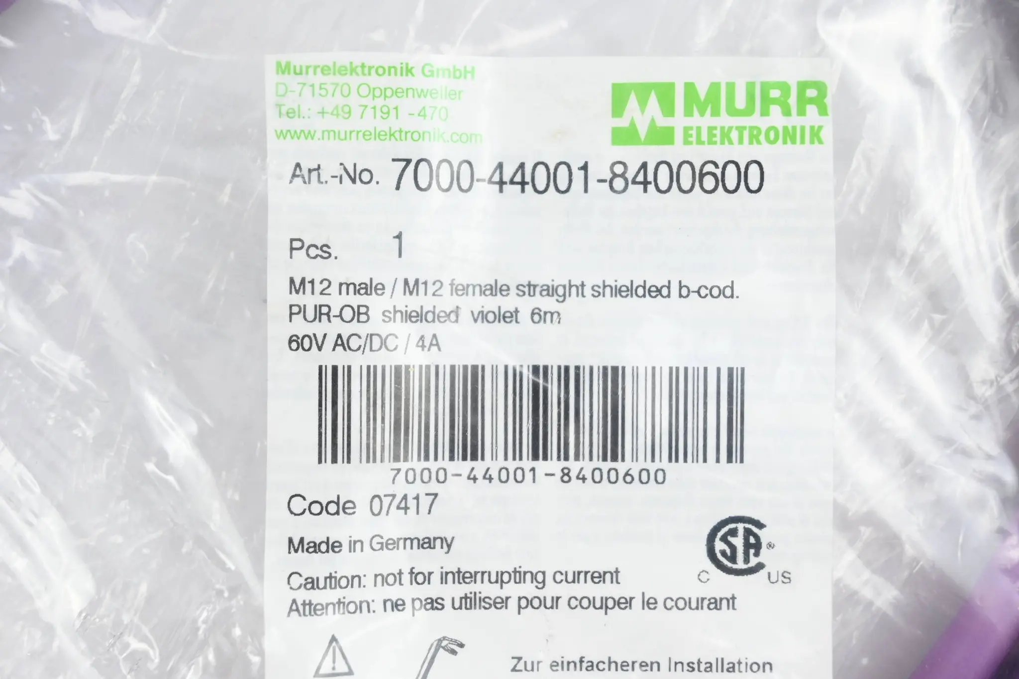 Produktfoto 1 von Murr Elektronik Verbindungskabel 7000-44001-8400600