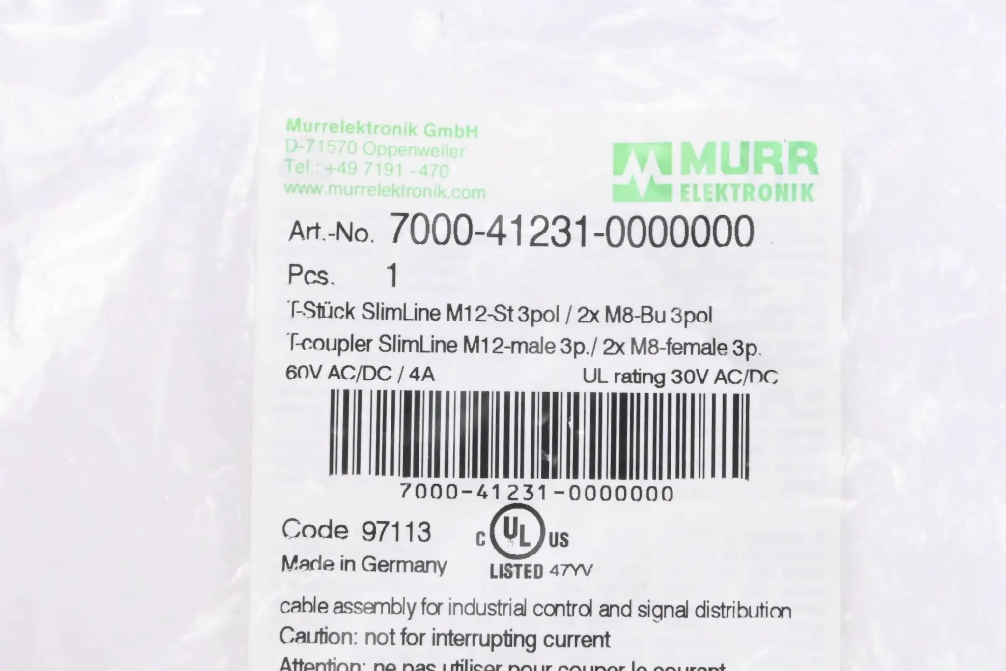 Produktfoto 1 von Murr Elektronik T-Stück SlimLine M12 / 2xM8 ( 7000-41231-0000000 )