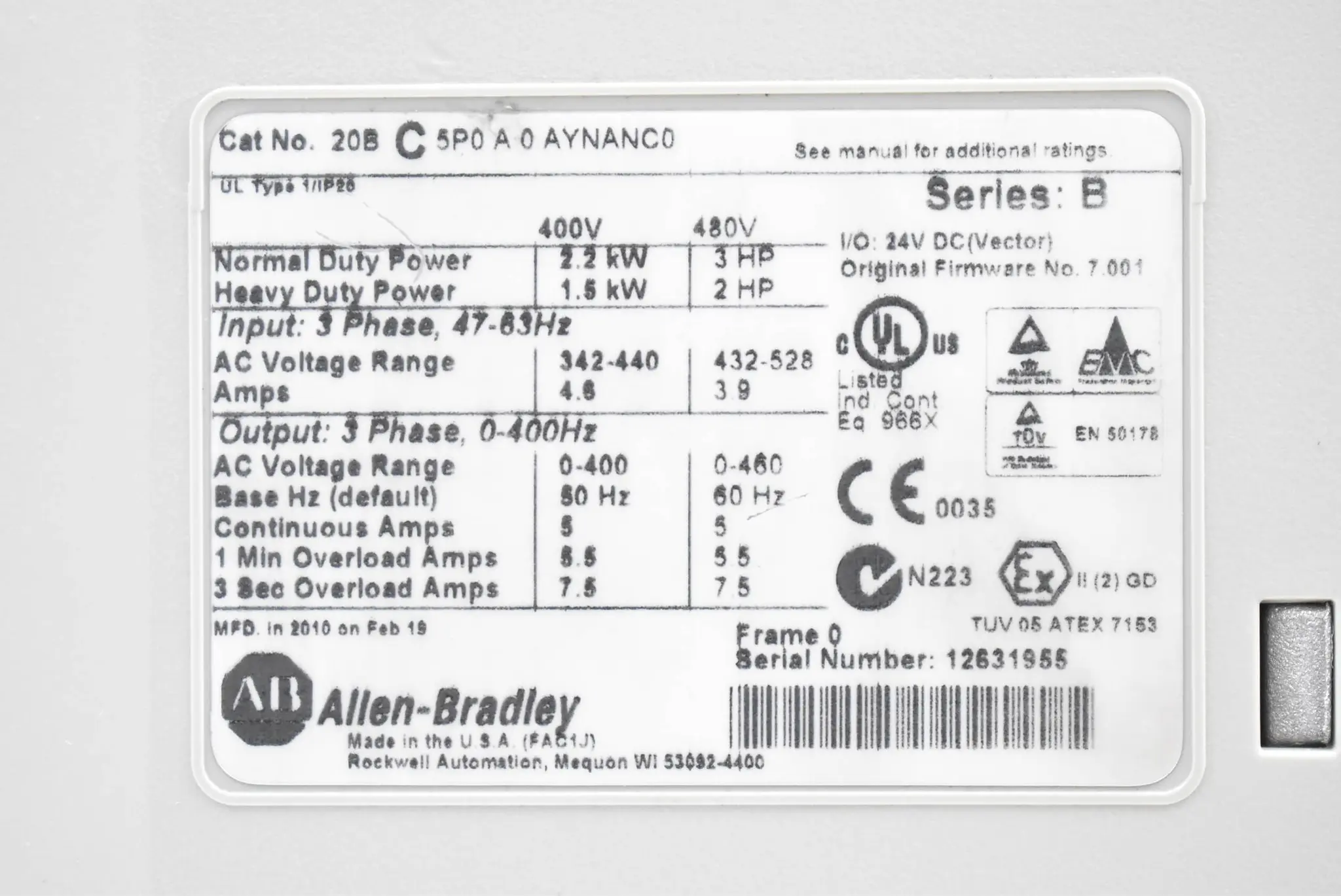 Produktfoto 1 von Allen-Bradley PowerFlex 700 Frequenzumrichter 20B C 5P0 A 0 AYNANC0