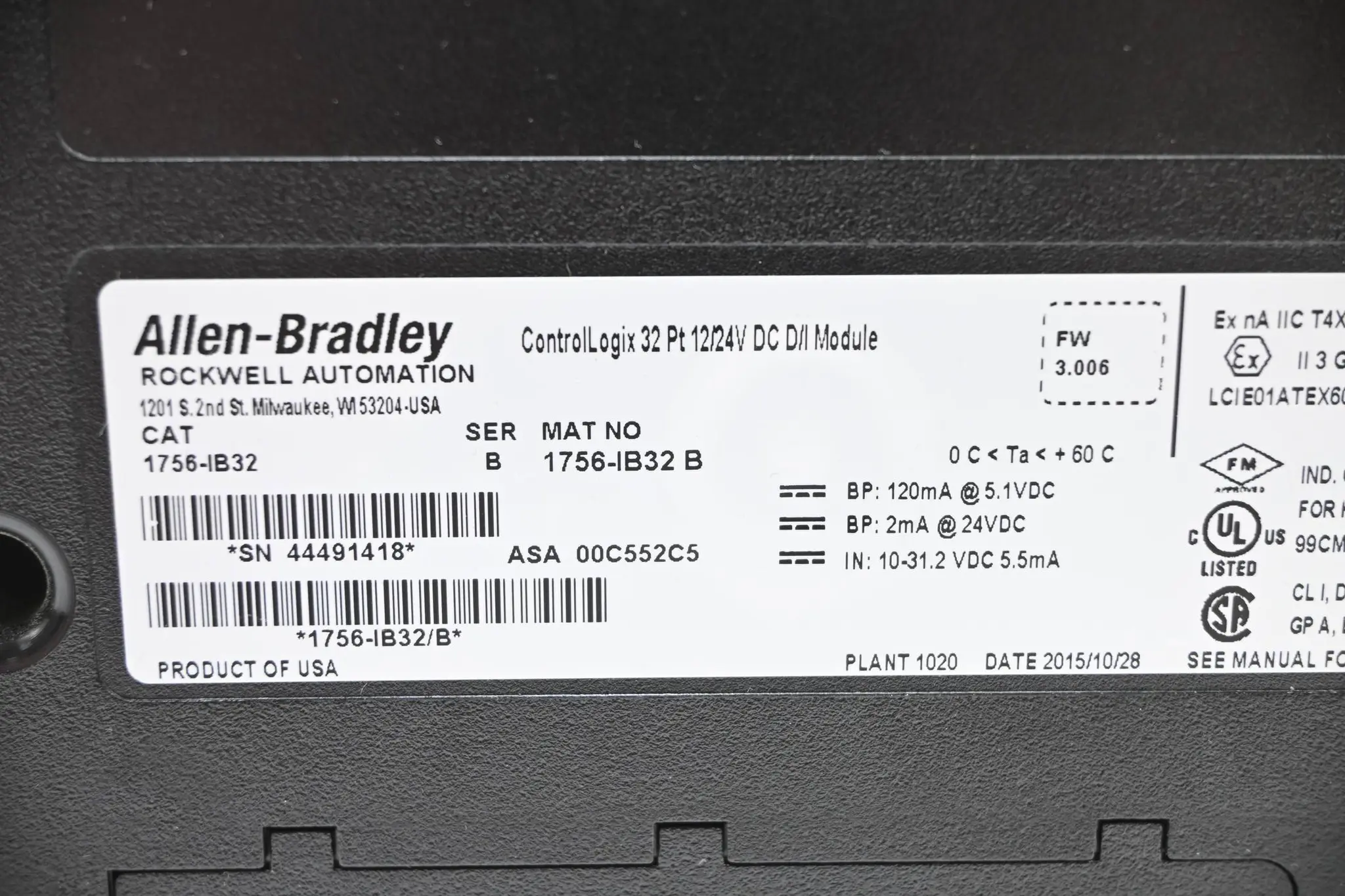 Produktfoto 1 von Allen Bradley ControlLogix DC-Eingangsmodul 1756-IB32