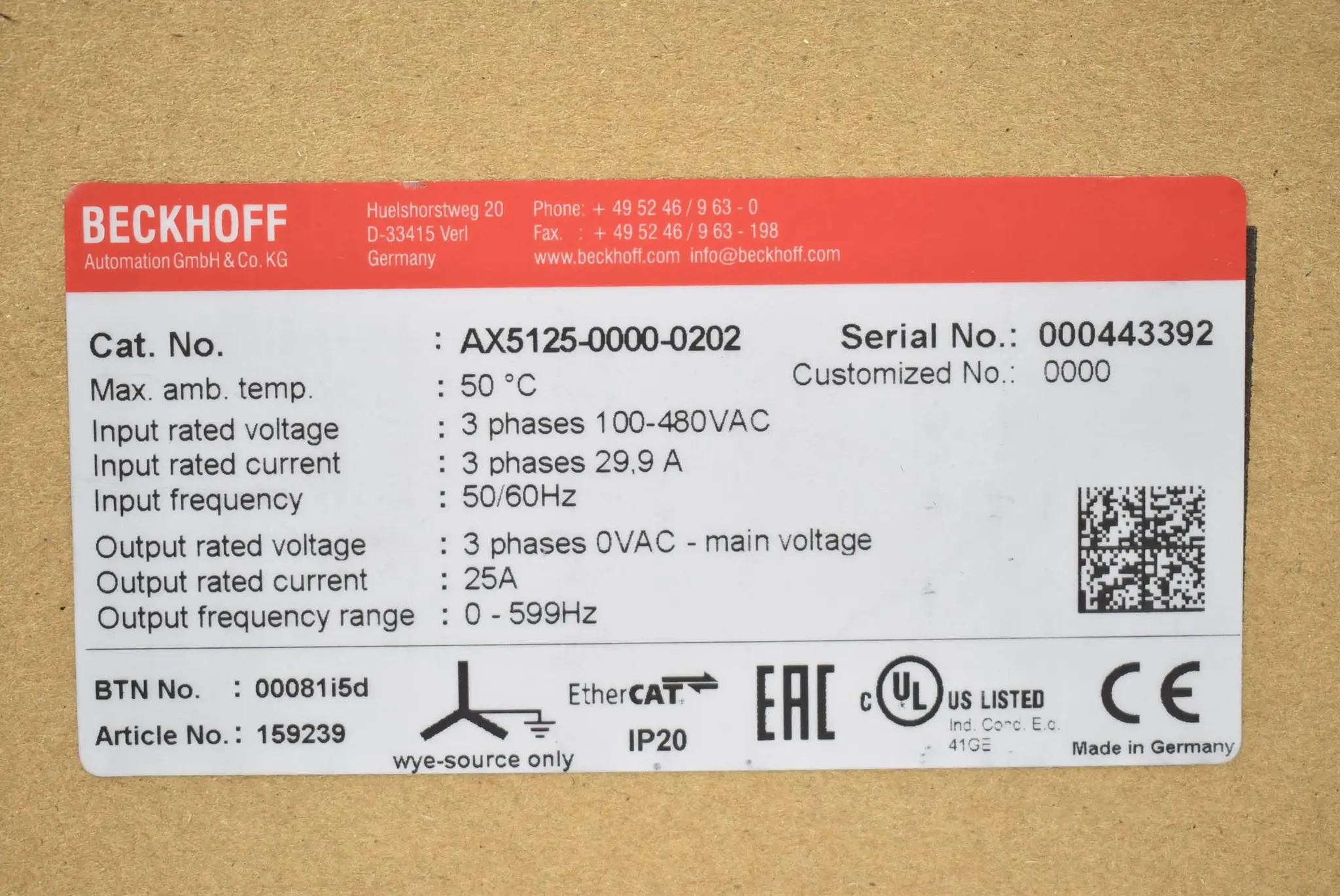 Produktfoto 1 von Beckhoff Digital Kompakt Servoverstärker AX5125-0000-0202
