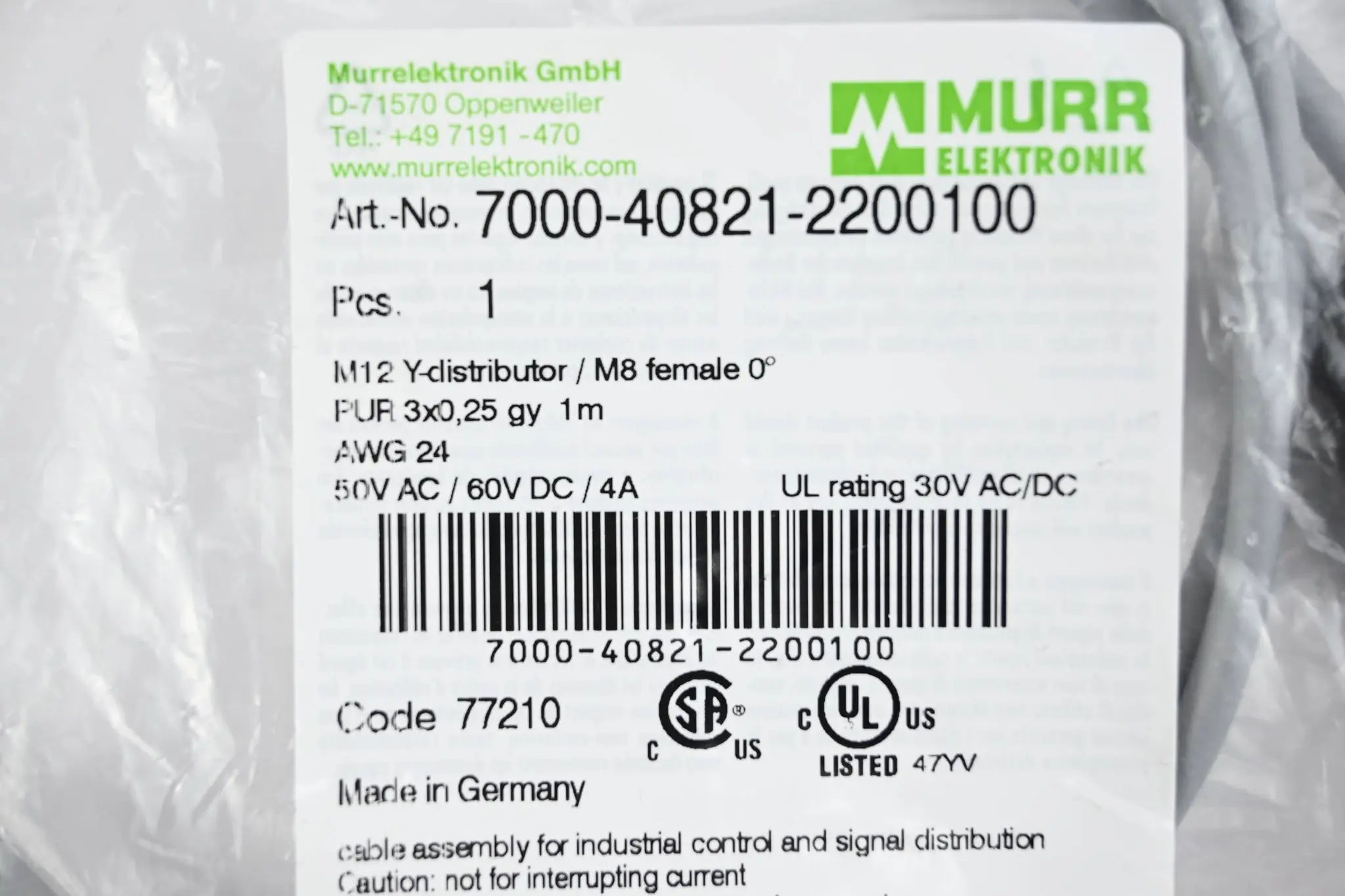 Produktfoto 1 von Murr Elektronik Y-Verteiler M12 - M8 ( 7000-40821-2200100 )