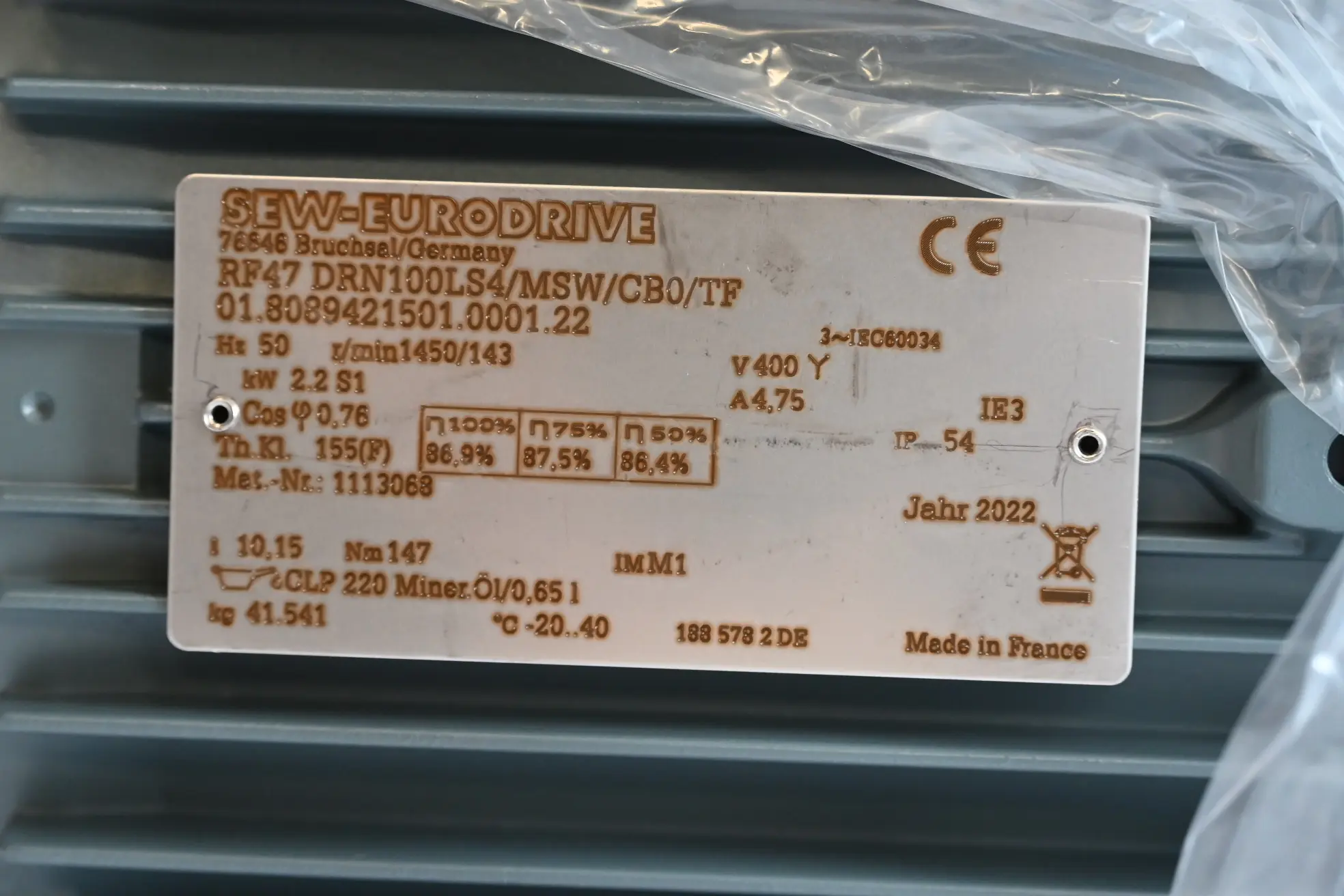 Produktfoto 1 von SEW-Eurodrive Getriebemotor RF47 DRN100LS4/MSW/CB0/TF / RF47DRN100LS4/MSW/CB0/TF