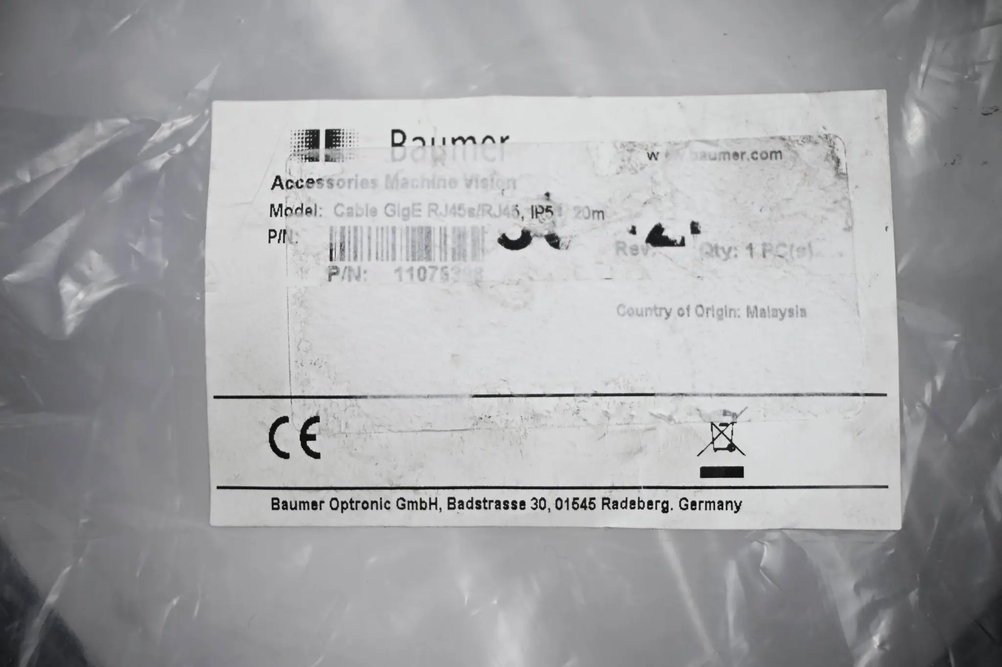 Produktfoto 1 von Baumer Gigabit-Ethernet-Kabel GigE RJ45s/RJ45 IP5 ( 11075398 ) 20,0m