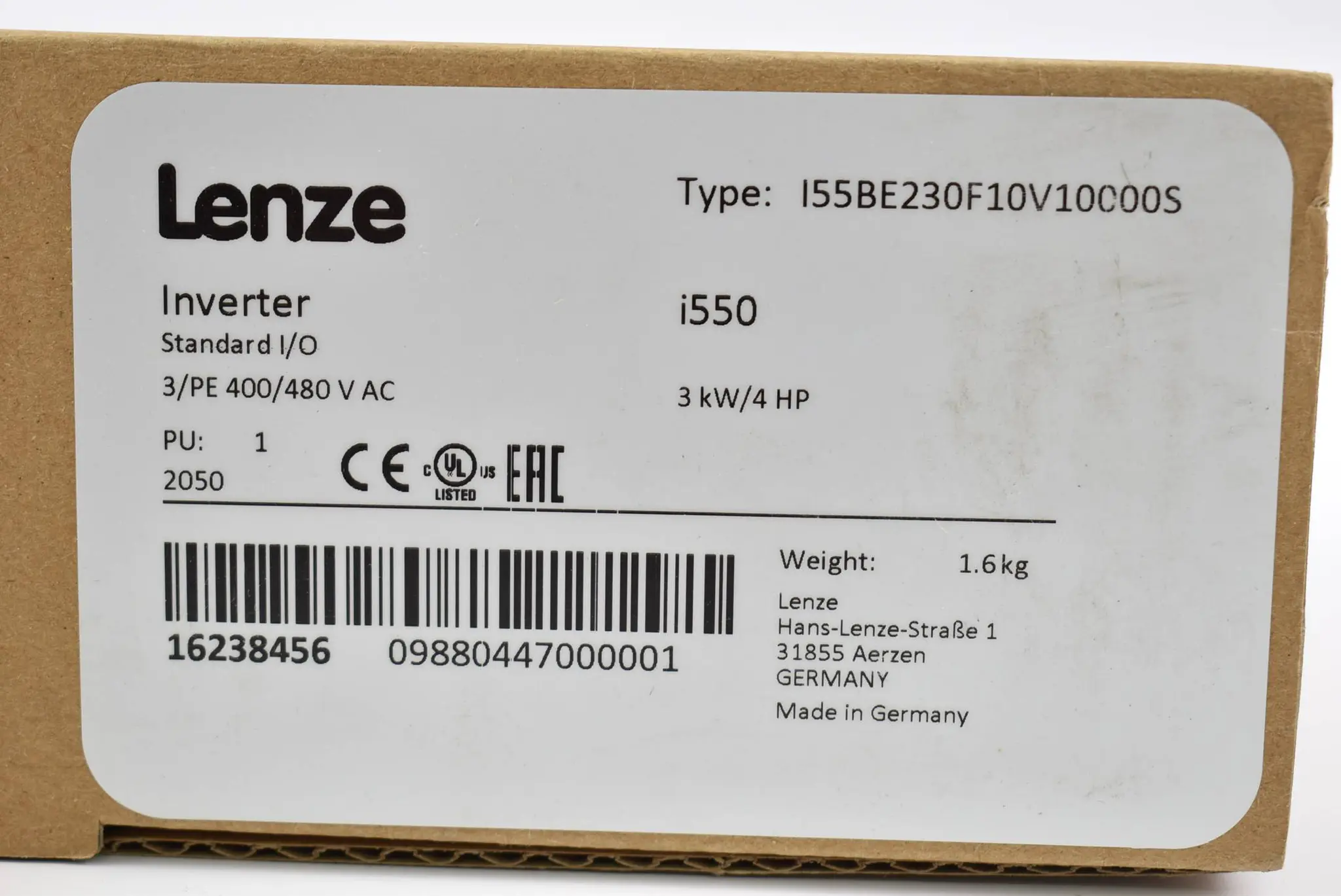 Produktfoto 1 von Lenze Inverter i550 3 kW 4 HP 400/480 V AC I55BE230F10V10000S