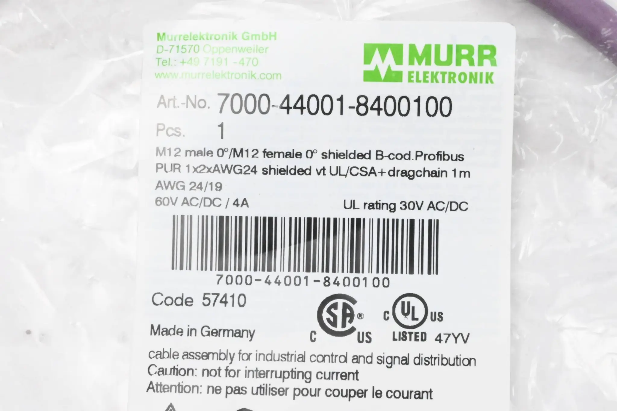 Produktfoto 1 von Murr Elektronik Steckverbinder 7000-44001-8400100 1m