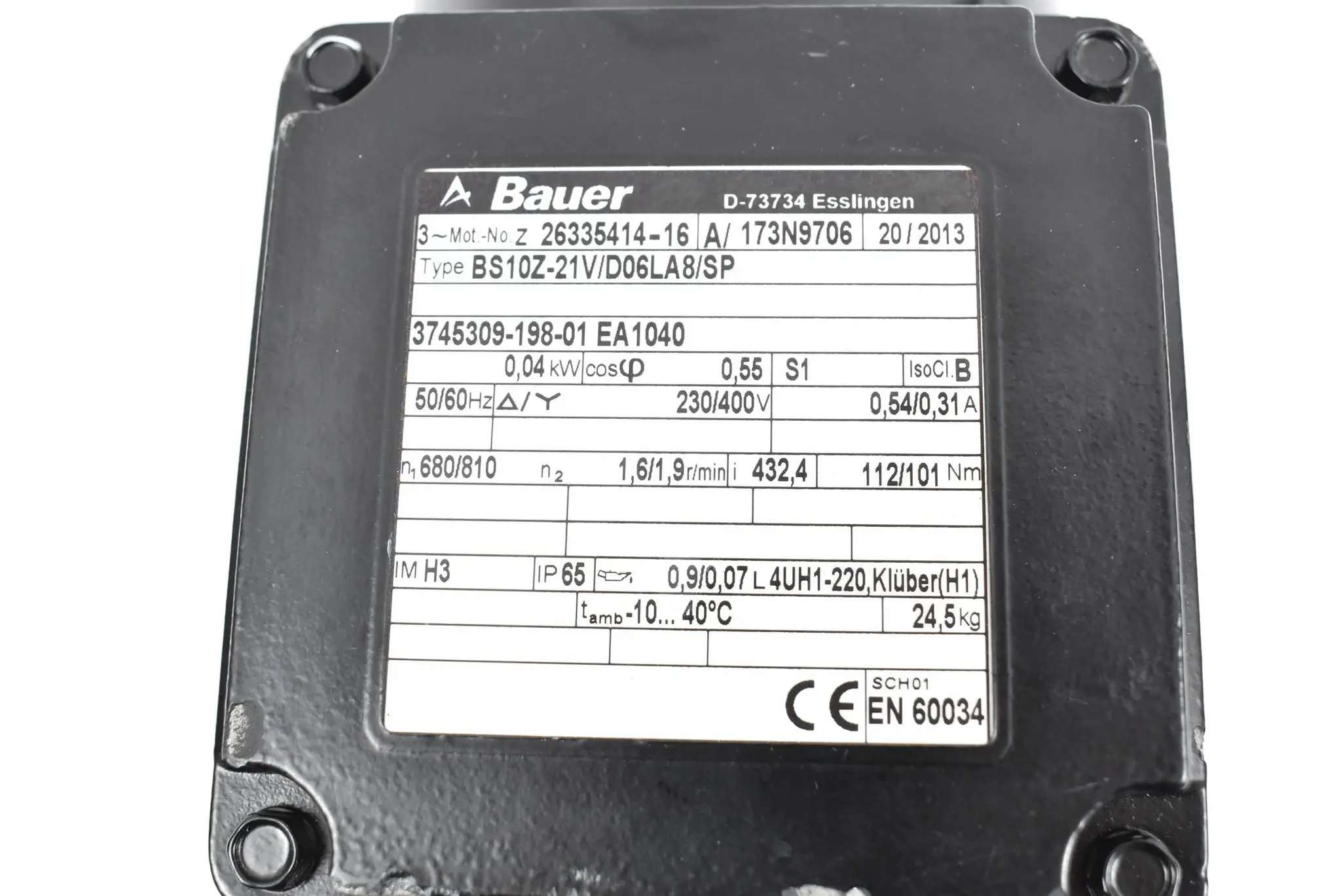 Produktfoto 1 von Bauer 3~ Getriebemotor BS10Z-21V/D06LA8/SP inkl. Getriebe