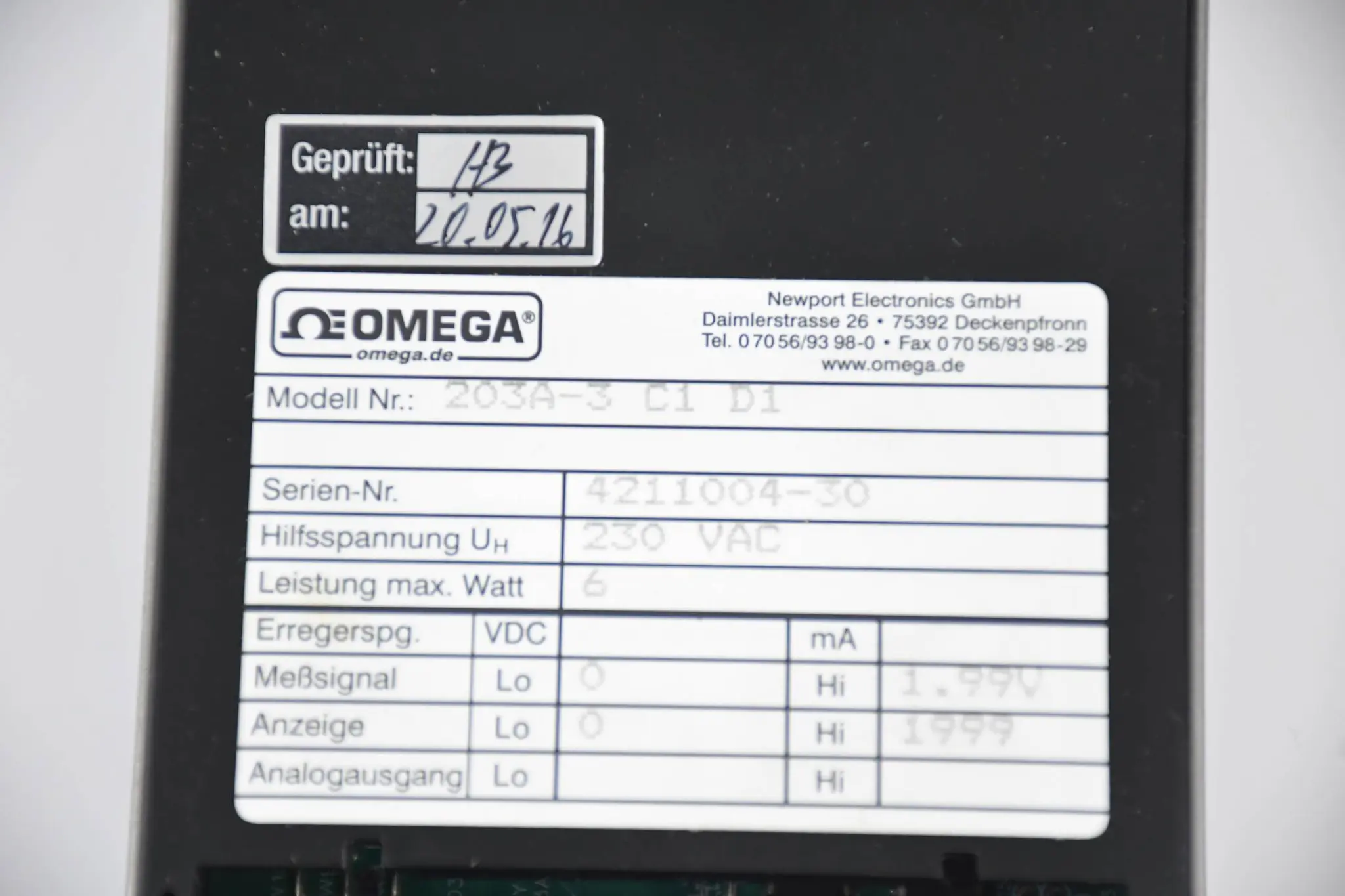 Produktfoto 1 von Newport Omega Digitalmeter 203A-3 C1 D1