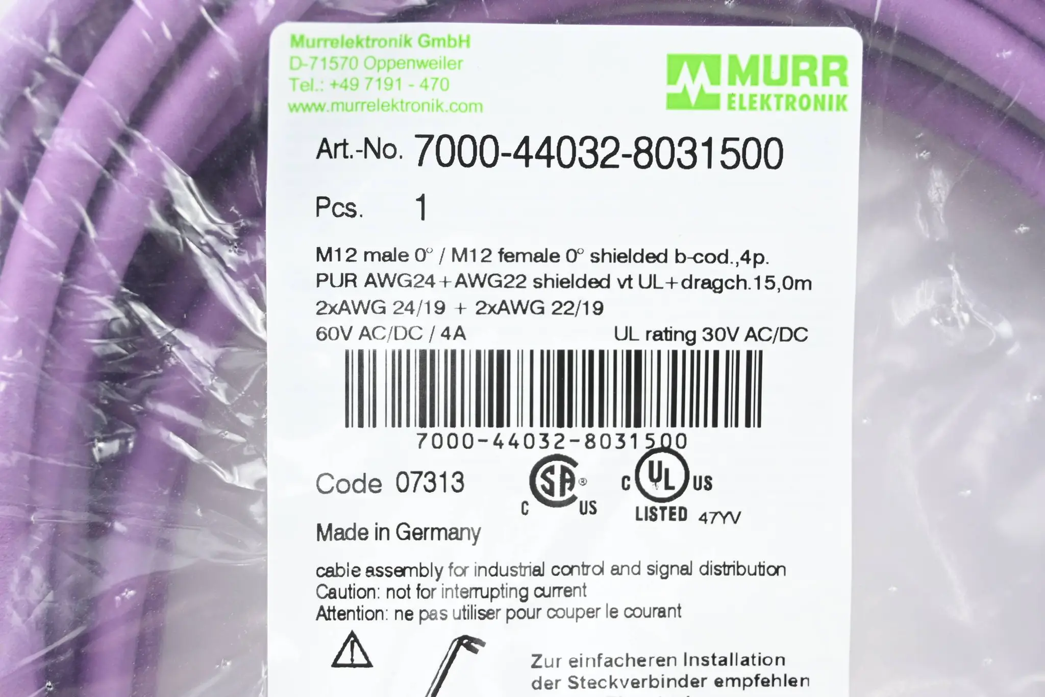 Produktfoto 1 von Murr Elektronik Verbindungsleitung 7000-44032-8031500 ( 15,0m )