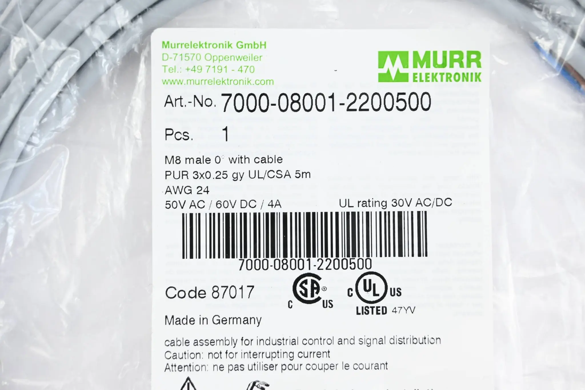Produktfoto 1 von Murr Verbindungsleitung M8 ( 7000-08001-2200500 )