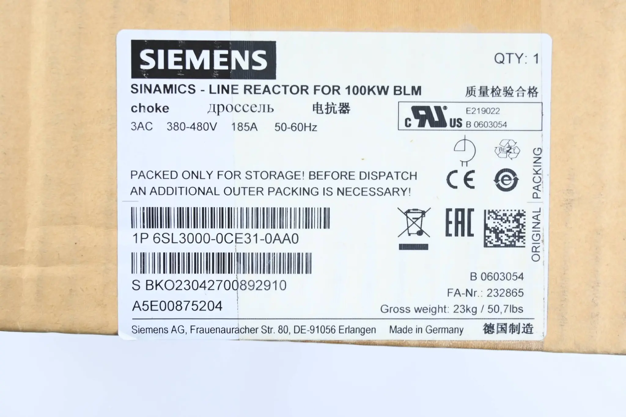 Produktfoto 1 von Siemens Sinamics Netzdrossel 6SL3000-0CE31-0AA0 ( 6SL3 000-0CE31-0AA0 )