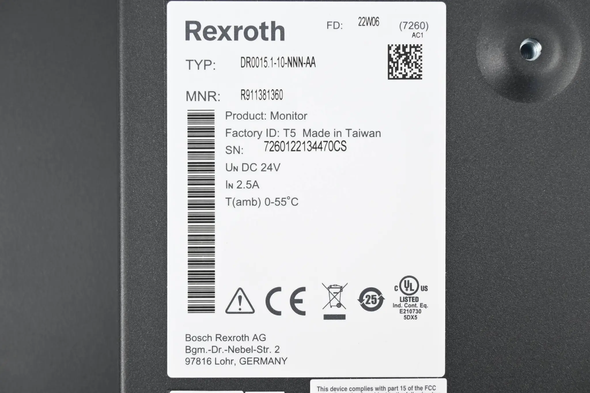 Produktfoto 1 von Rexroth Monitor DR0015.1-10-NNN-AA ( R911381360 ) FD: 22W06