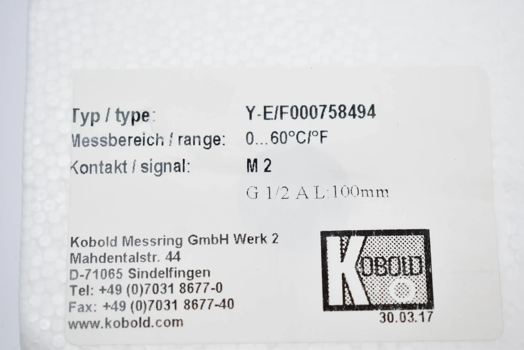 Produktfoto 1 von Kobold Temperaturmesser Y-E/F000758494
