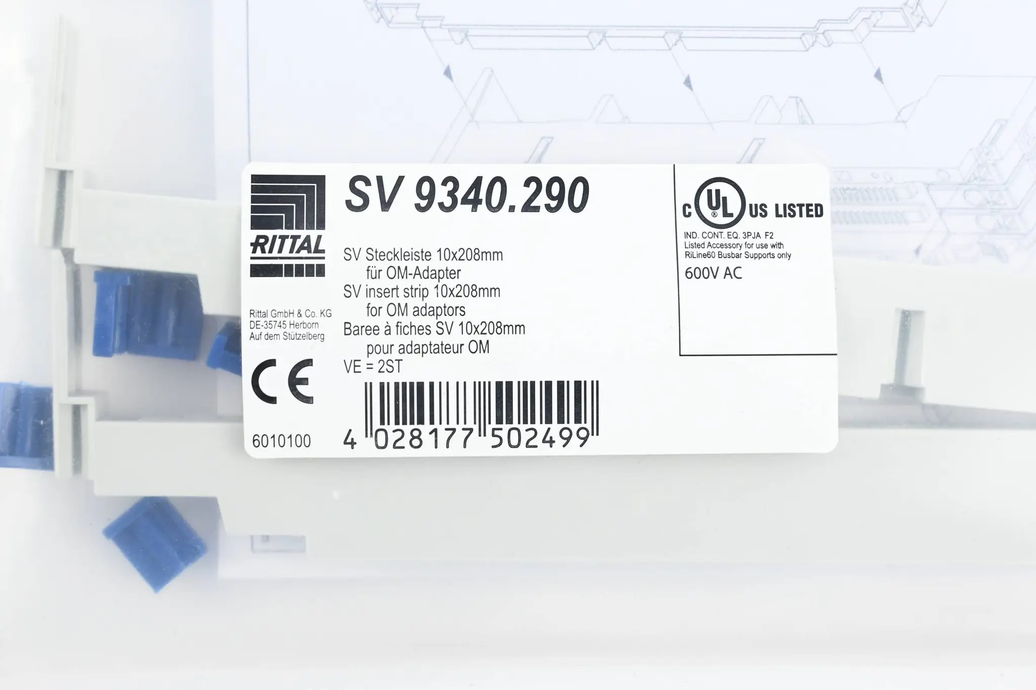 Produktfoto 1 von Rittal Steckleiste für OM-Adapter/-Träger SV 9340.290 ( SV9340290 )