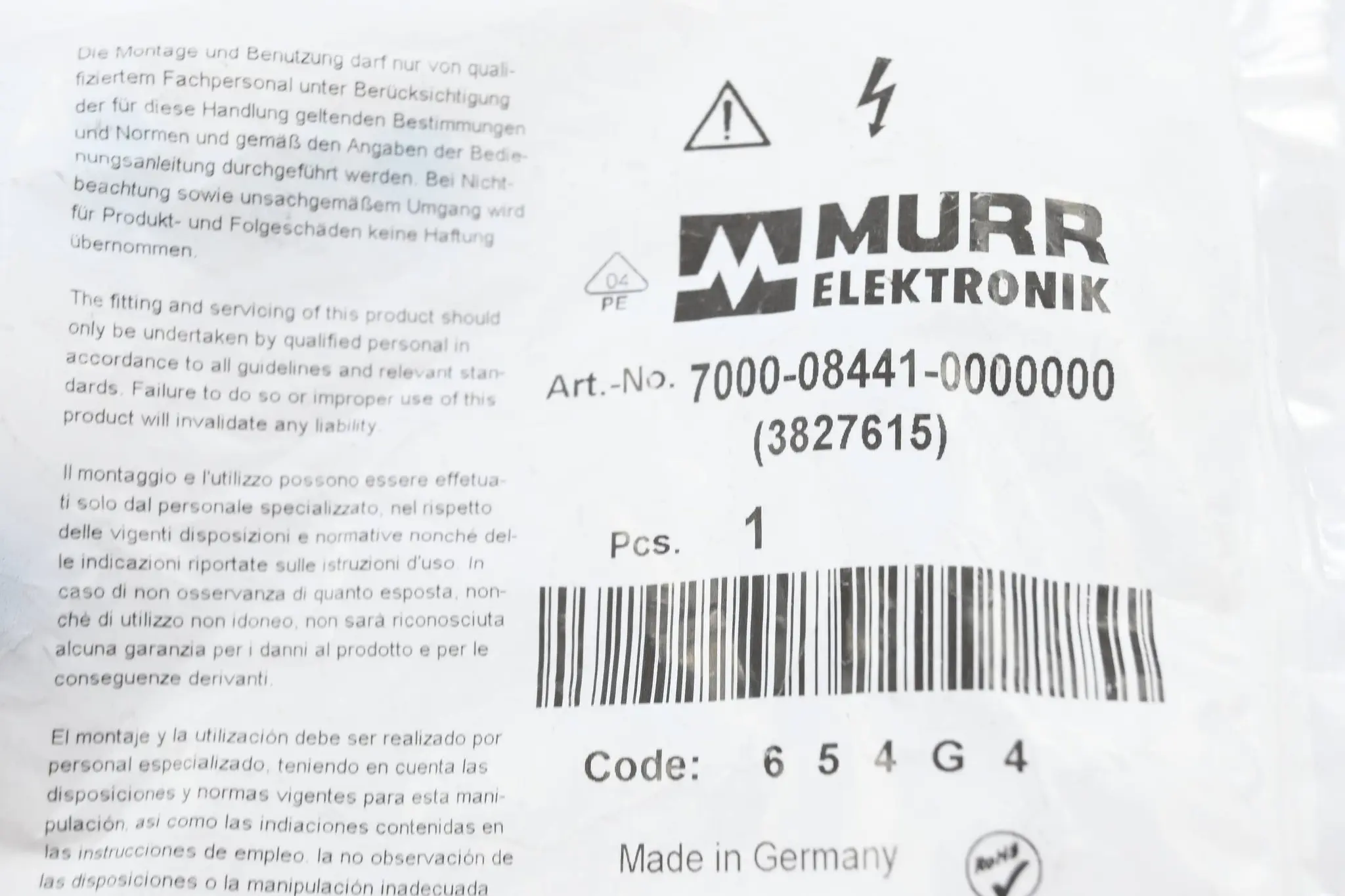 Produktfoto 1 von Murr M8 St. 90° A-kod. Lötanschluss 7000-08441-0000000