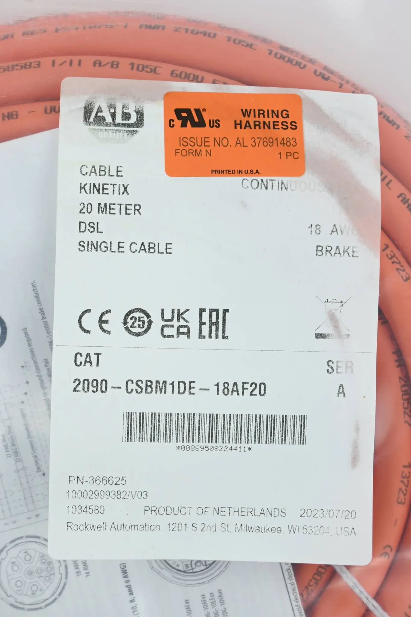 Produktfoto 1 von Alllen Bradley Hybrid-Servomotorkabel 2090-CSBM1DE-18AF20 ( 20,0m )