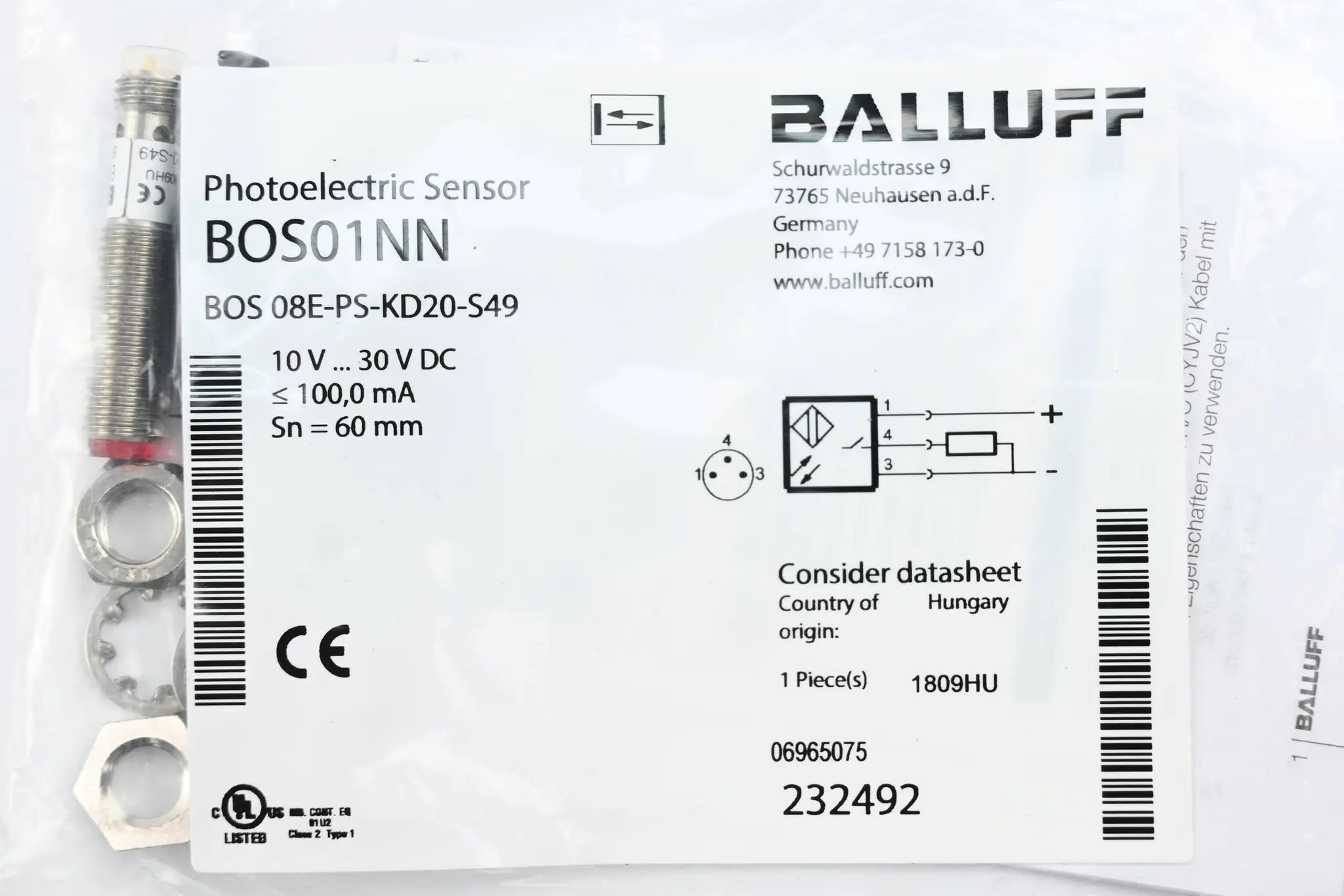 Produktfoto 1 von Balluff Lichttaster BOS01NN ( BOS 08E-PS-KD20-S49 )