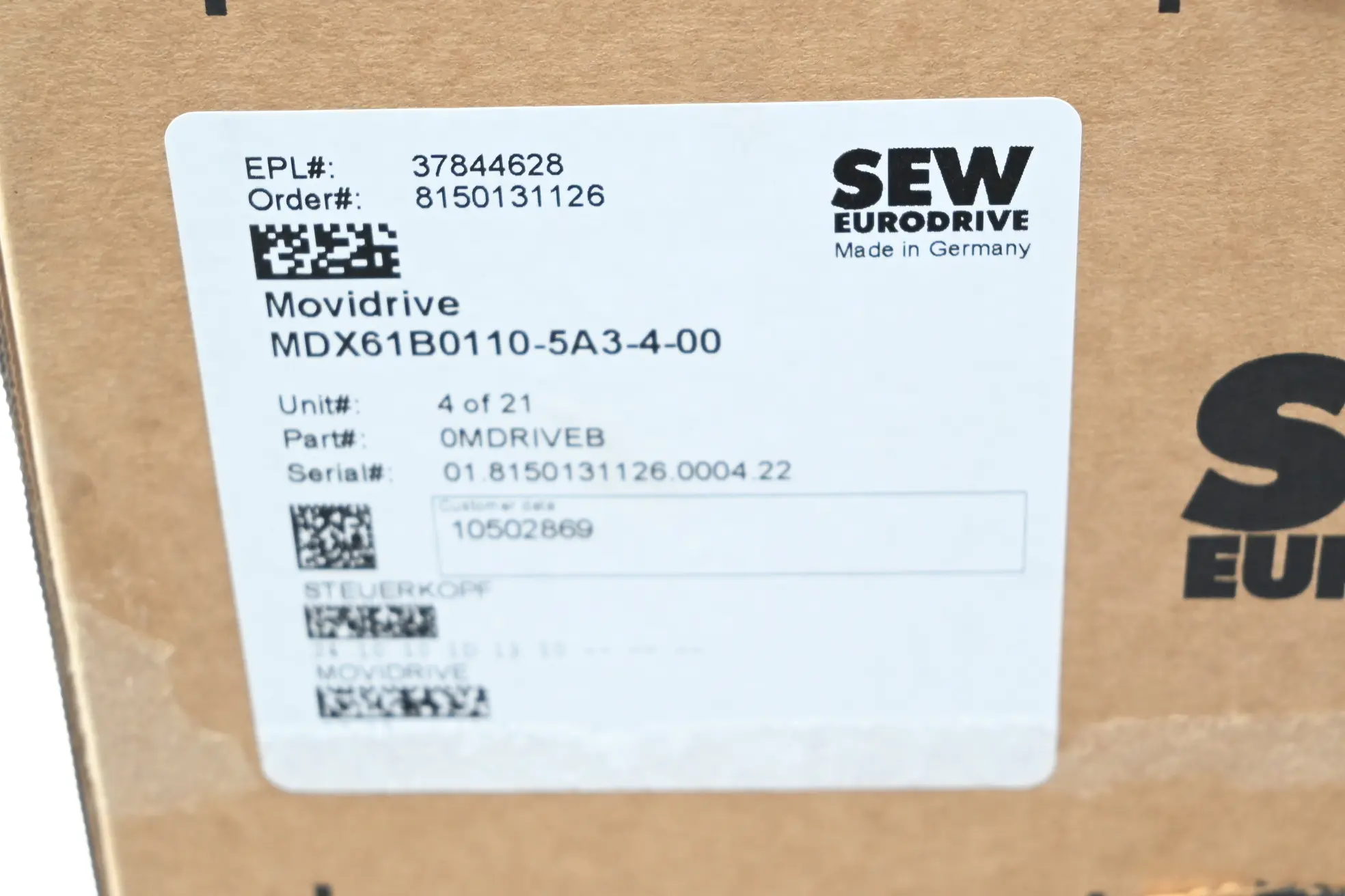 Produktfoto 1 von SEW-Eurodrive Steuerkopf Movidrive MDX61B0110-5A3-4-00