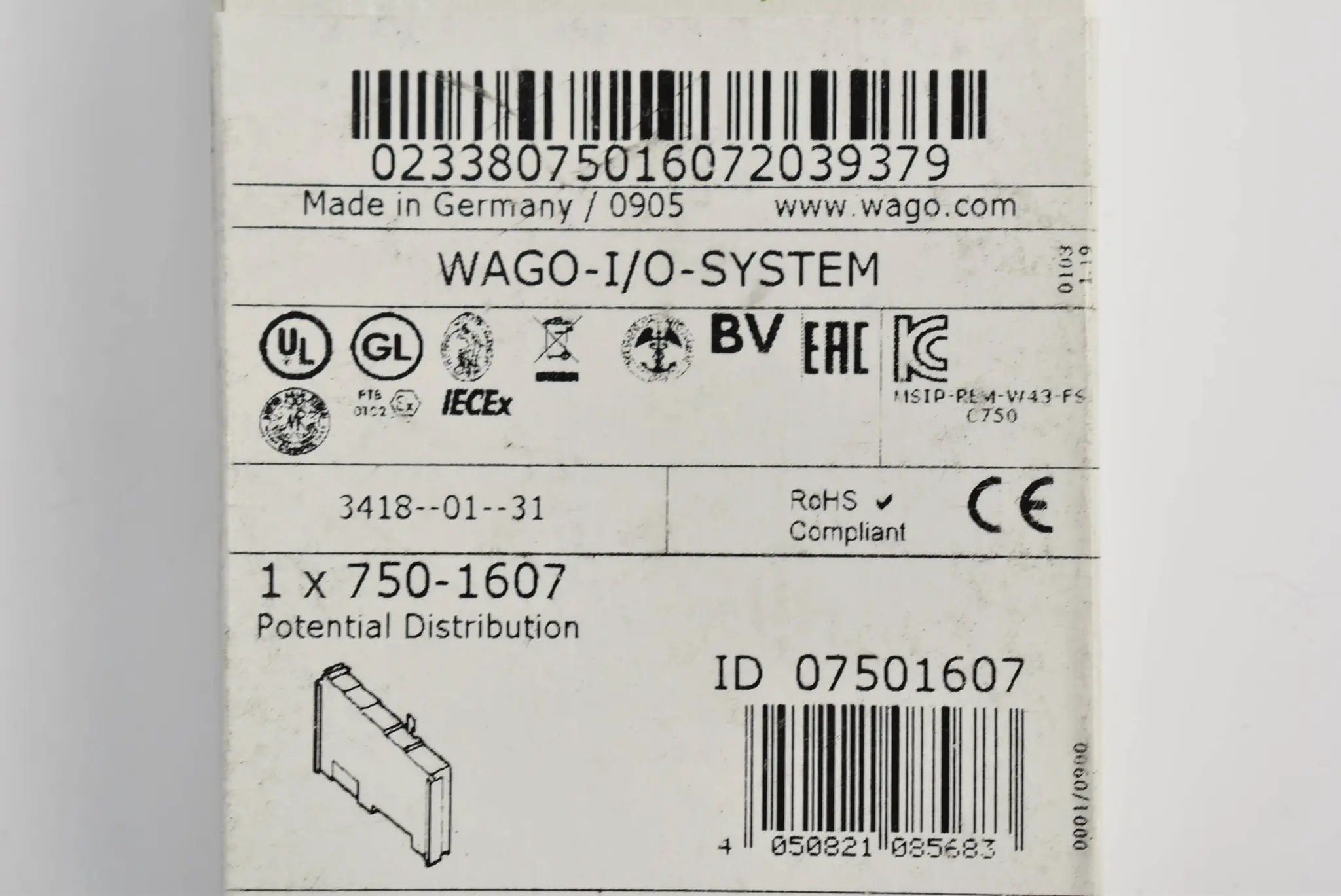 Produktfoto 1 von Wago Potentialvervielfältigung 8-fach 24 V / 8-fach 0 V 750-1607