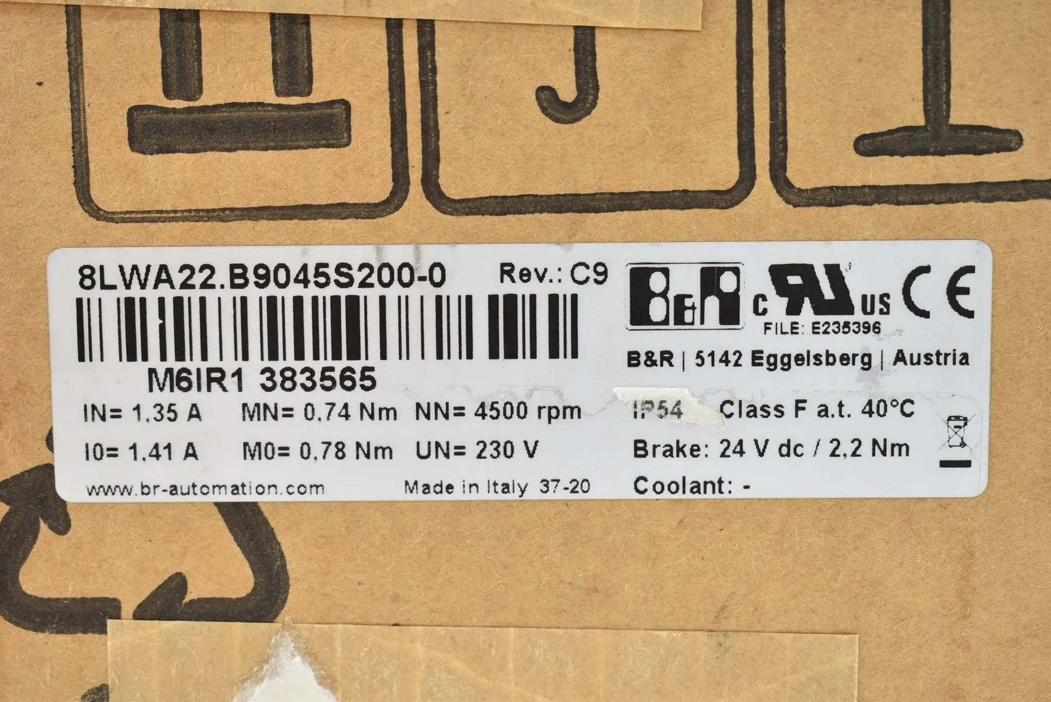 Produktfoto 1 von B&R automation Synchronmotor 4500rpm 230V 24VDC 8LWA22.B9045S200-0 Rev. C9