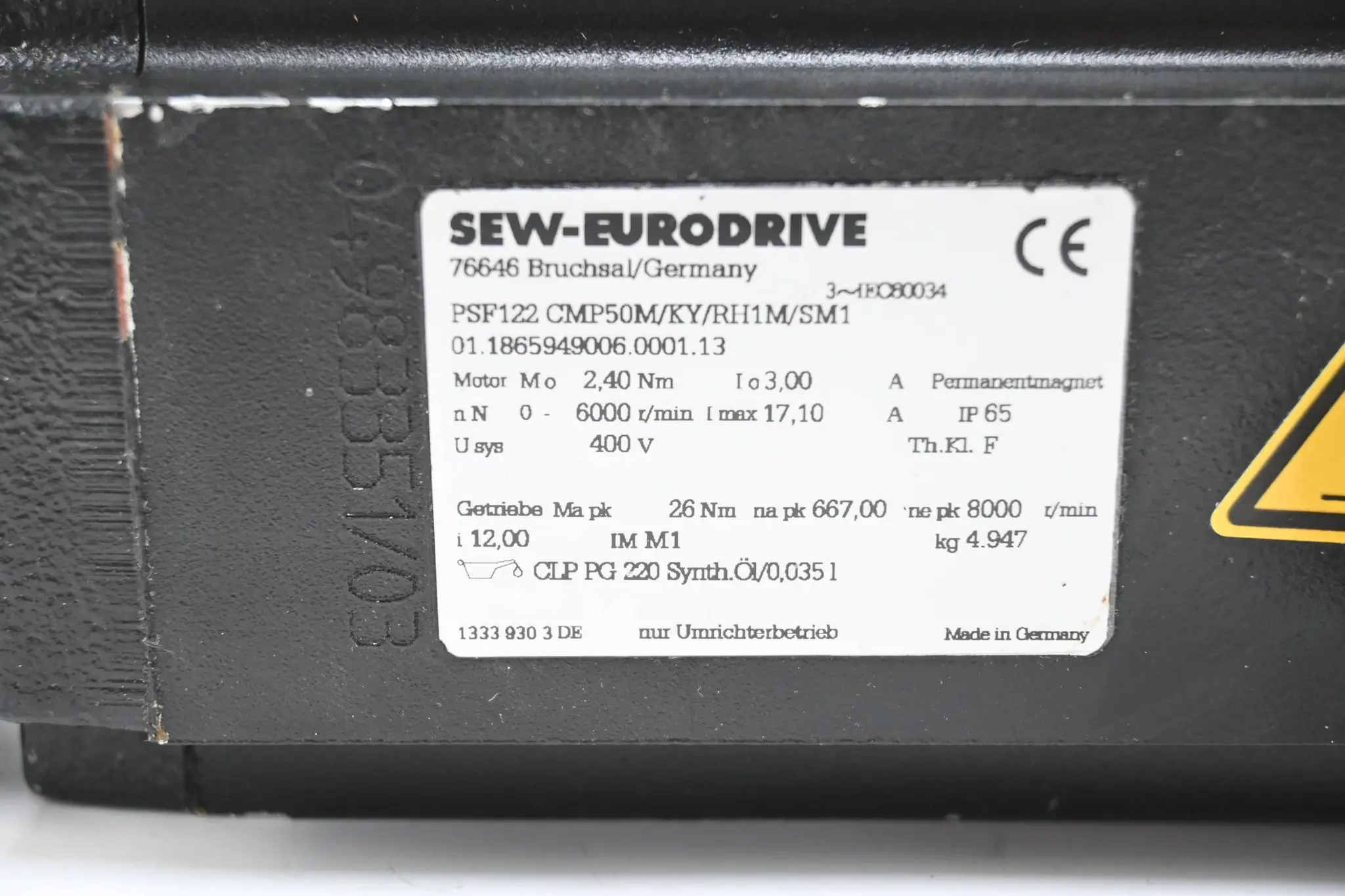 Produktfoto 1 von SEW-Eurodrive Getriebemotor PSF122 CMP50M/KY/RH1M/SM1