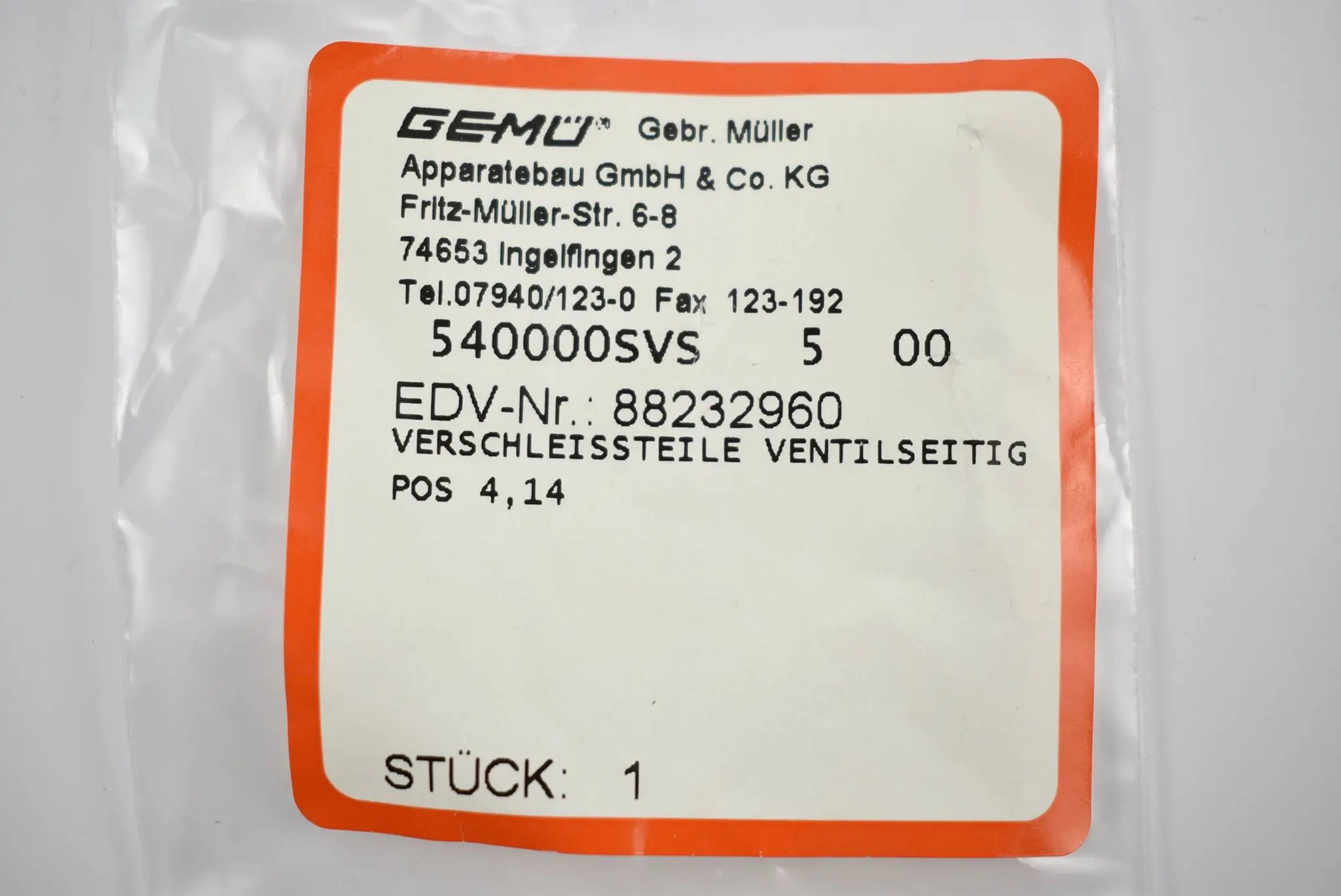 Produktfoto 1 von Gemü Dichtungssatz Verschleissteile Ventilseitig 540000SVS ( 88232960 ) VE 3 Stück