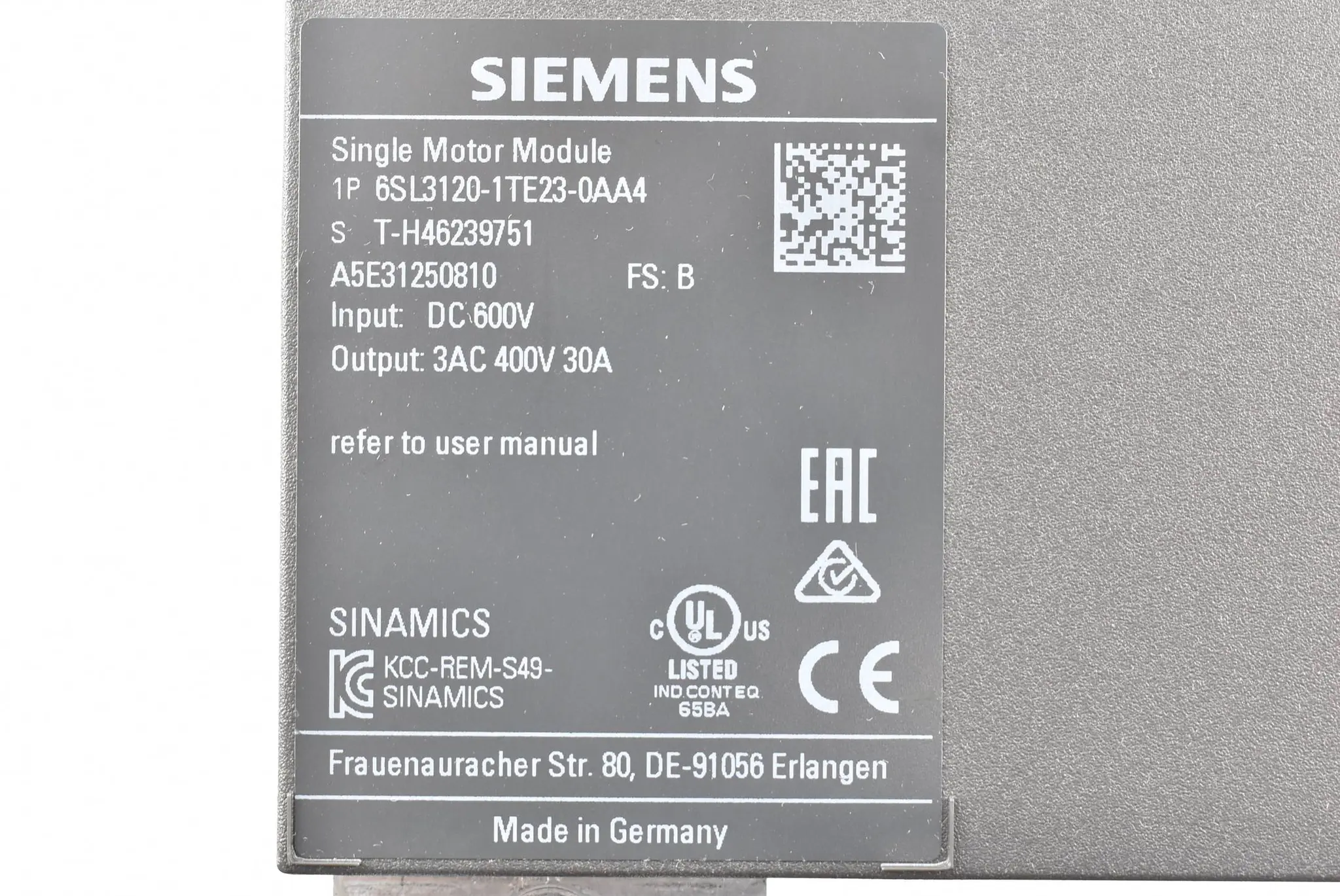 Produktfoto 1 von Siemens sinamics S120 SMM 6SL3 120-1TE23-0AA4 ( 6SL3120-1TE23-0AA4 ) E.B