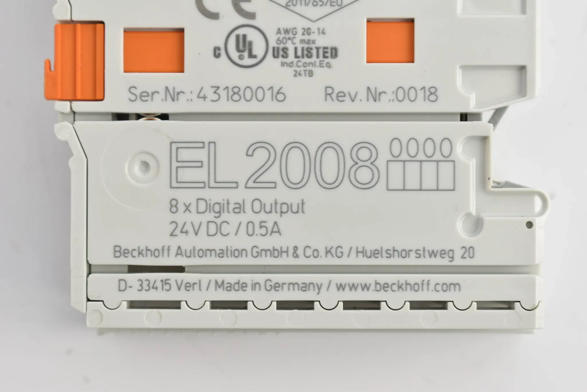 Produktfoto 1 von Beckhoff EtherCAT-Klemme 8-Kanal-Digital-Ausgang 24VDC 0,5A EL 2008 ( EL2008 )
