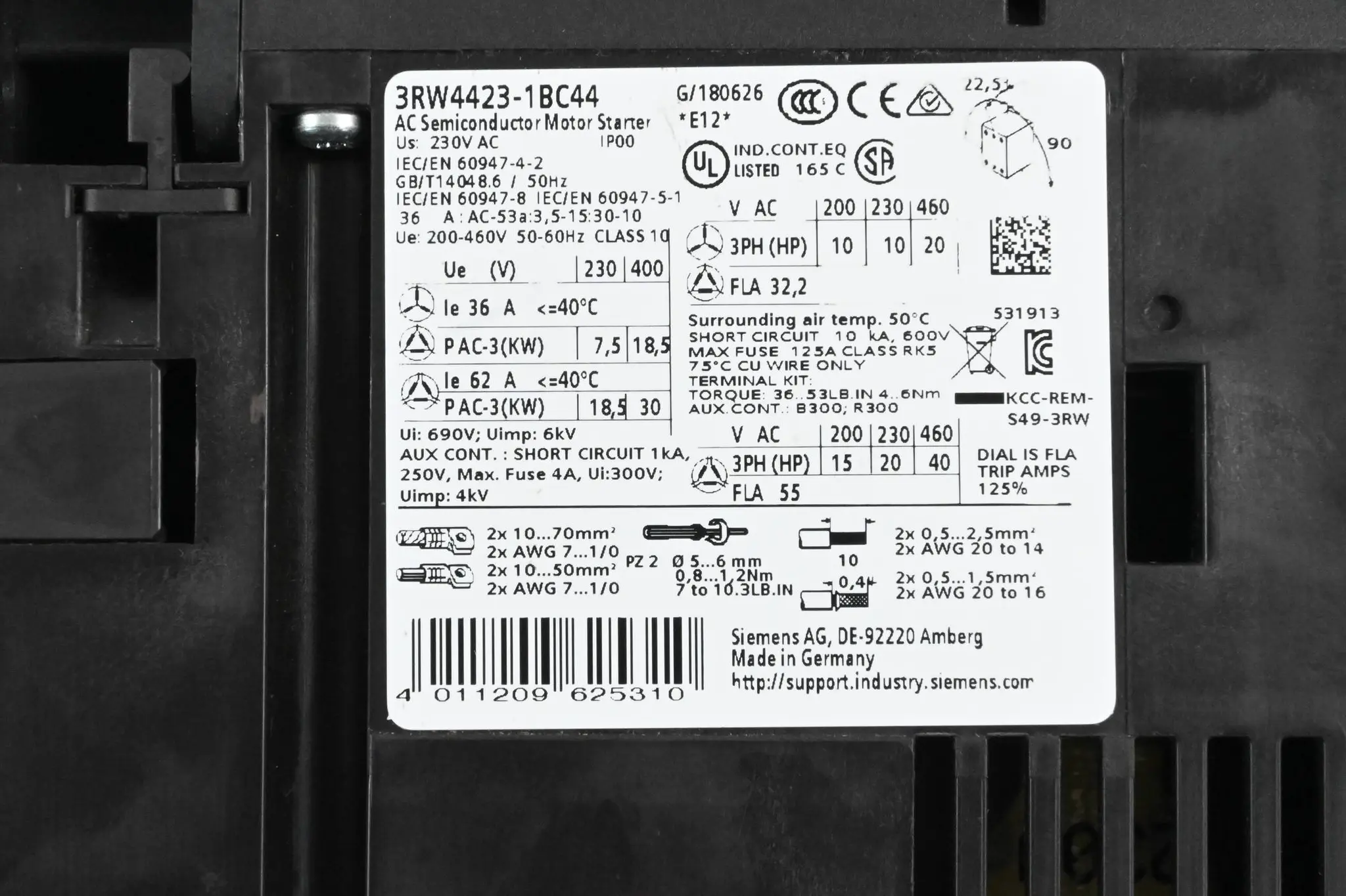 Produktfoto 1 von Siemens Sirius Sanftstarter 3RW4423-1BC44 ( 3RW4 423-1BC44 )