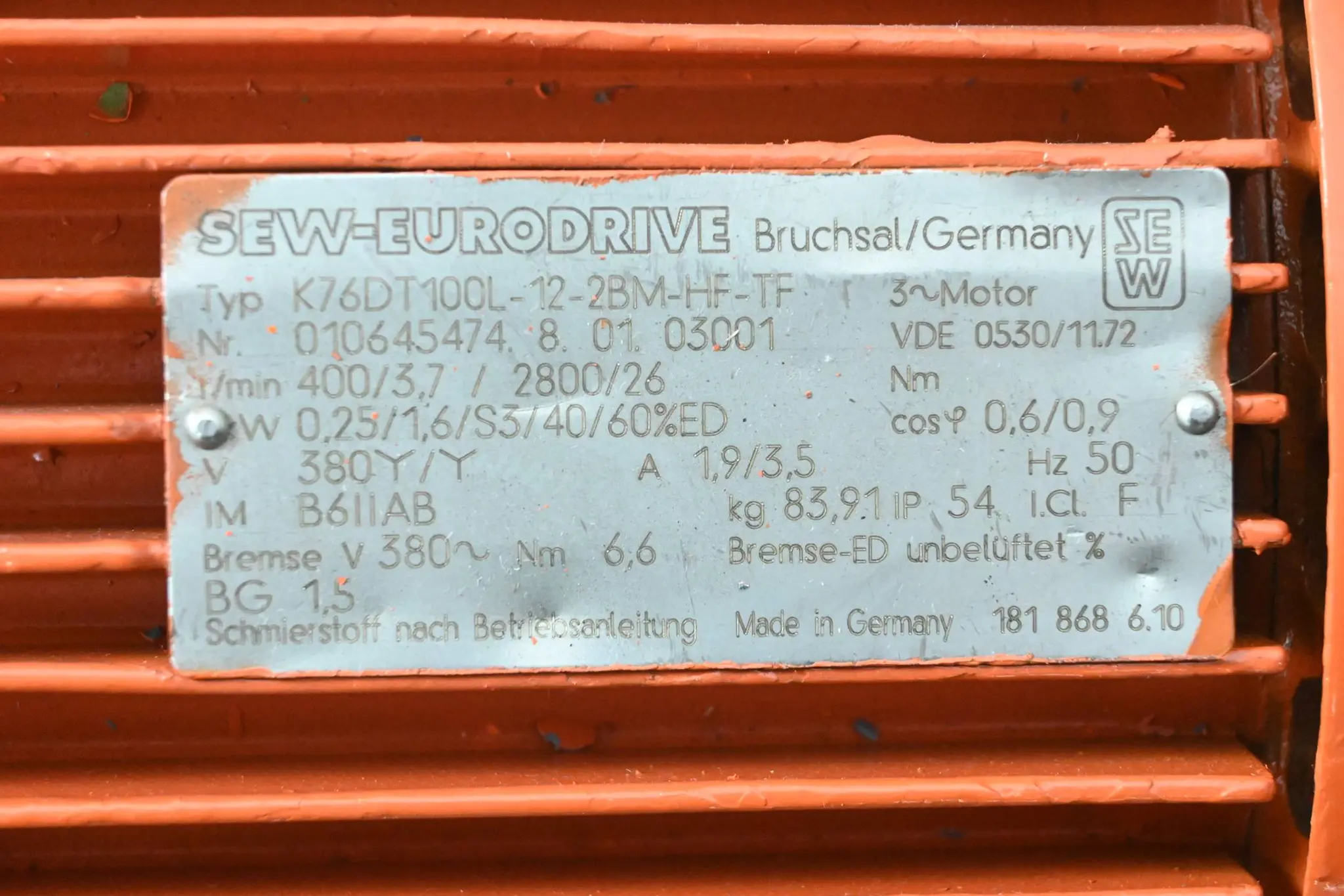 Produktfoto 1 von SEW Eurodrive Getriebemotor K76DT100L-12-2BM-HF-TF