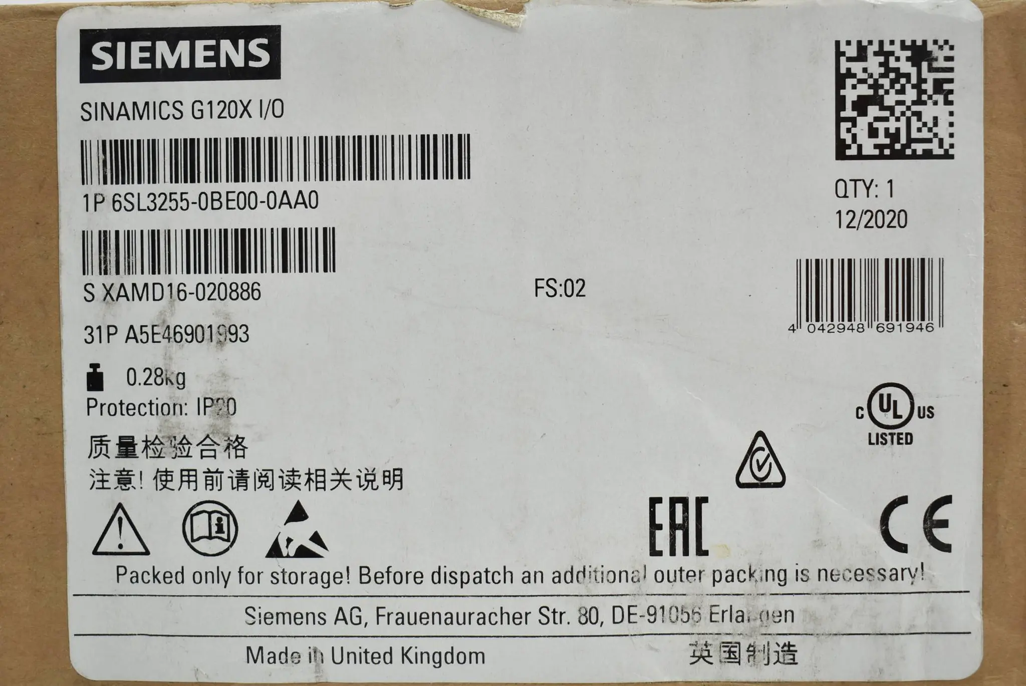 Produktfoto 1 von Siemens sinamics G120X I/O 6SL3 255-0BE00-0AA0 ( 6SL3255-0BE00-0AA0 ) E02