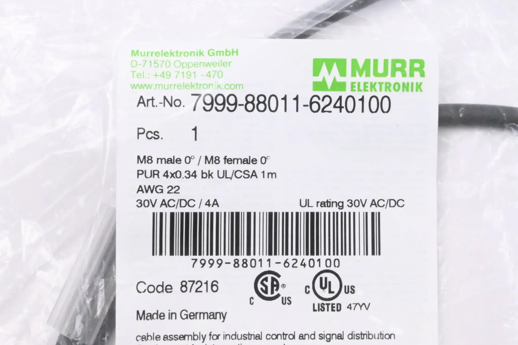 Murr Elektronik Verbindungskabel 7999-88011-6240100 1m