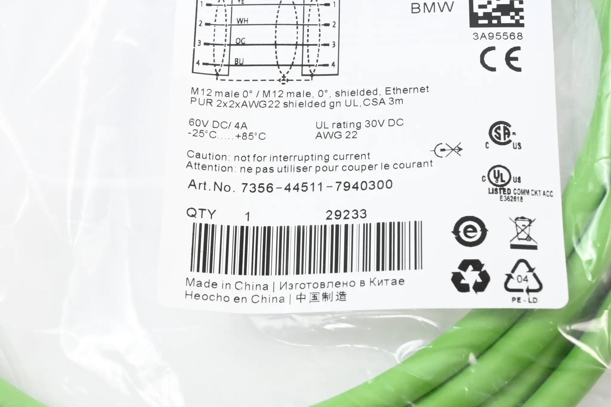 Produktfoto 1 von Murr Elektronik M12 St. 0° / M12 St. 0° geschirmt, Ethernet / 7356-44511-7940300