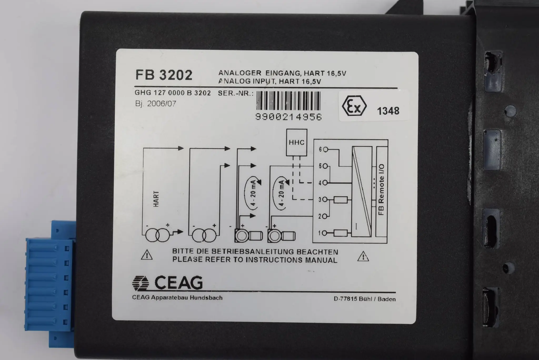 Produktfoto 1 von Ceag Analoger Eingang HART 16,5 V FB 3202 ( FB3202 )