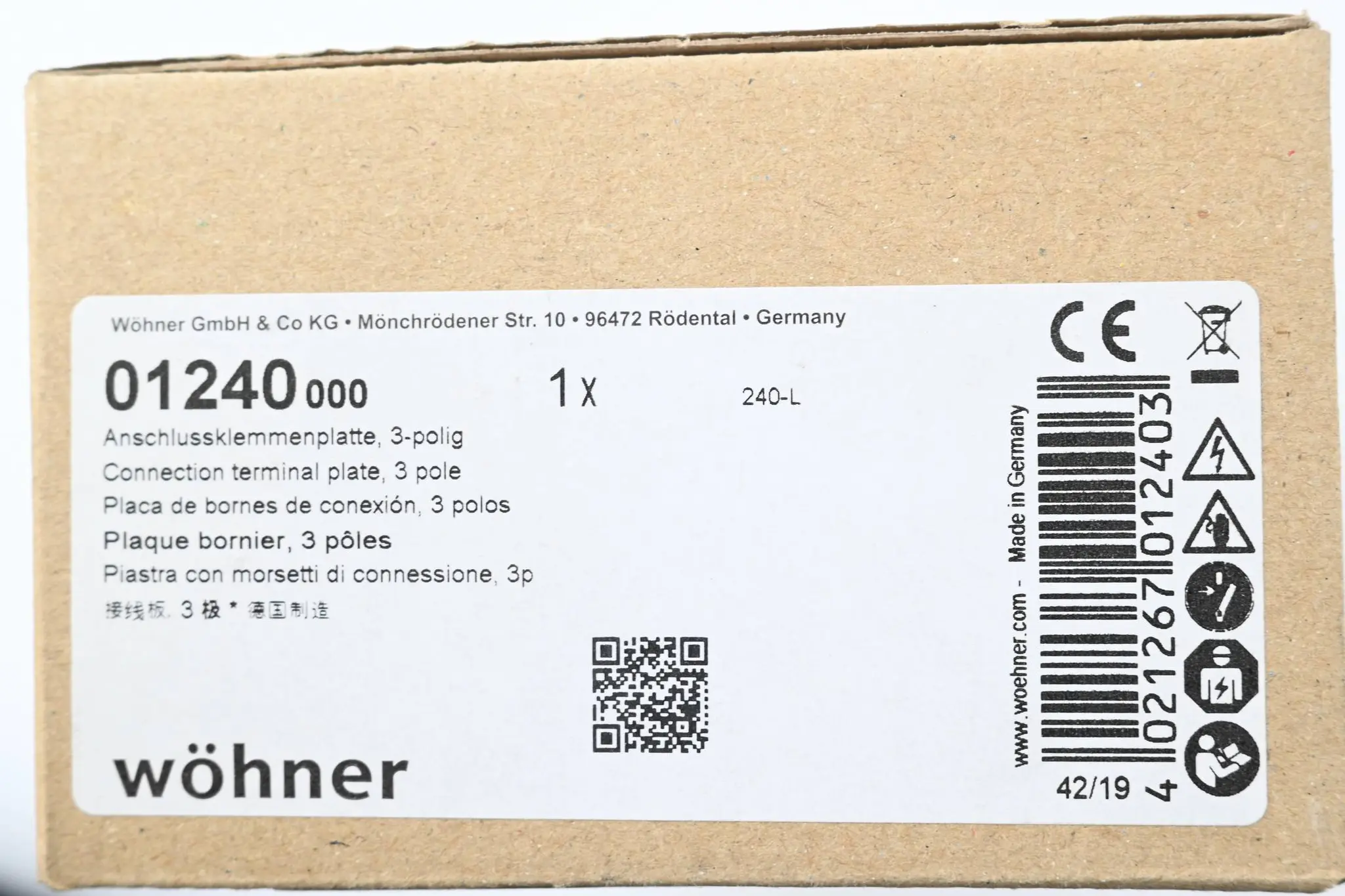 Wöhner Anschlussklemmenplatte 3-polig 01240 ( 01240.000)