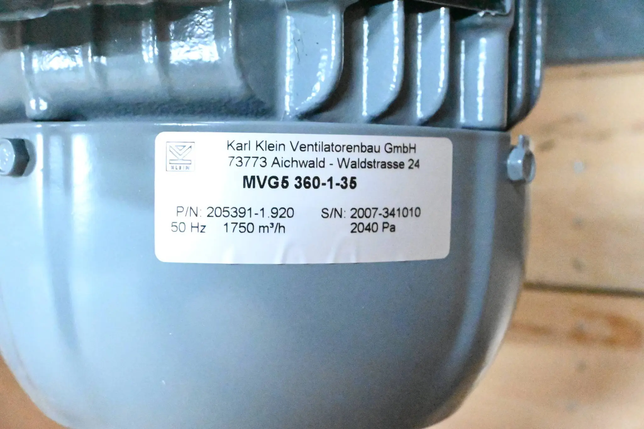 Produktfoto 1 von Karl Klein Radialventilator MVG5 360-1-35 ( 205391-1920 ) 1750m³/h 2040Pa