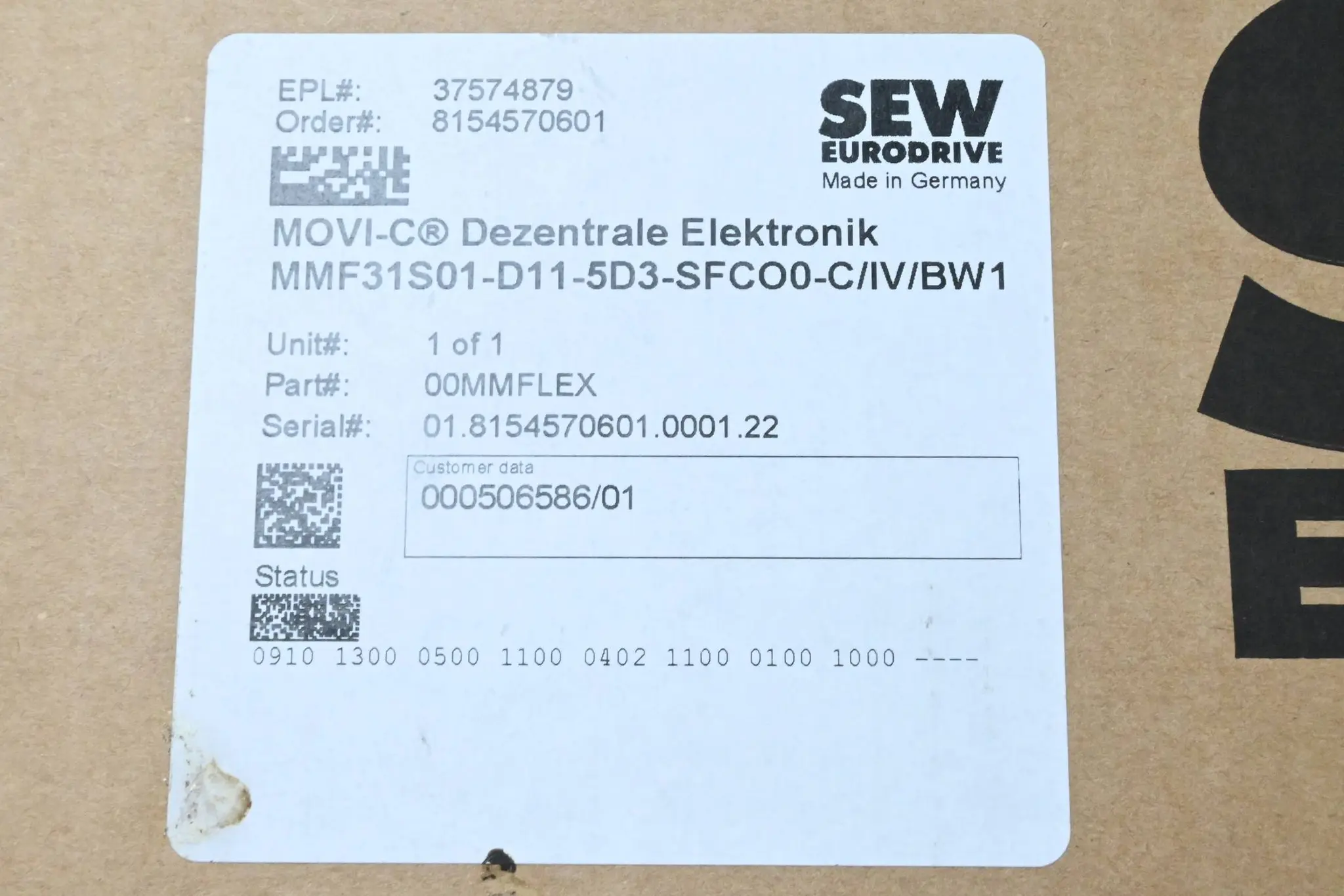 Produktfoto 1 von SEW-Eurodrive MOVI-C Dezentrale Elektronik MMF31S01-D11-5D3-SFCO0-C/IV/BW1