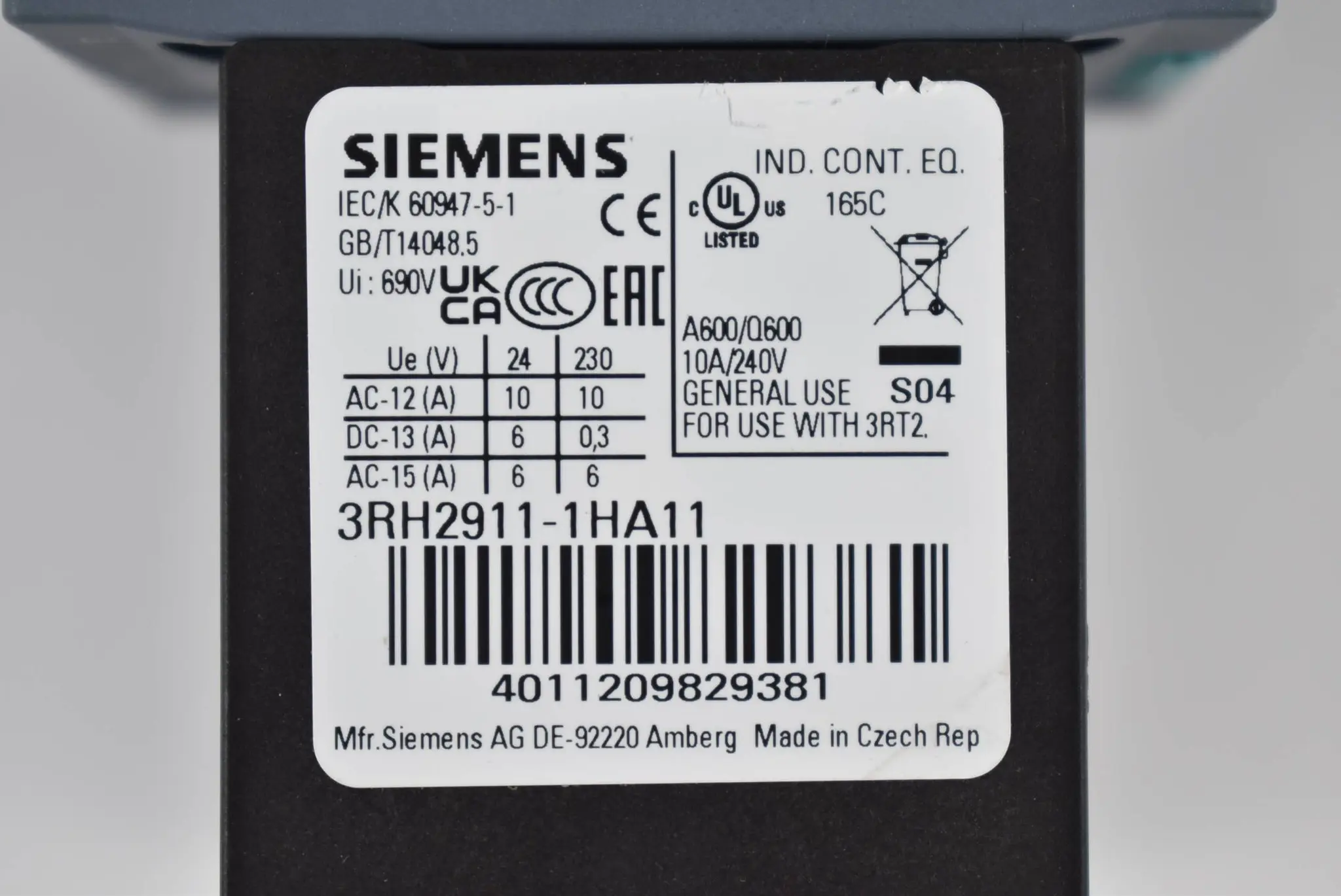 Produktfoto 1 von Siemens Leistungsschütz 3RT2 037-1KB44 ( 3RT2037-1KB44 ) + 3RH2911-1HA11