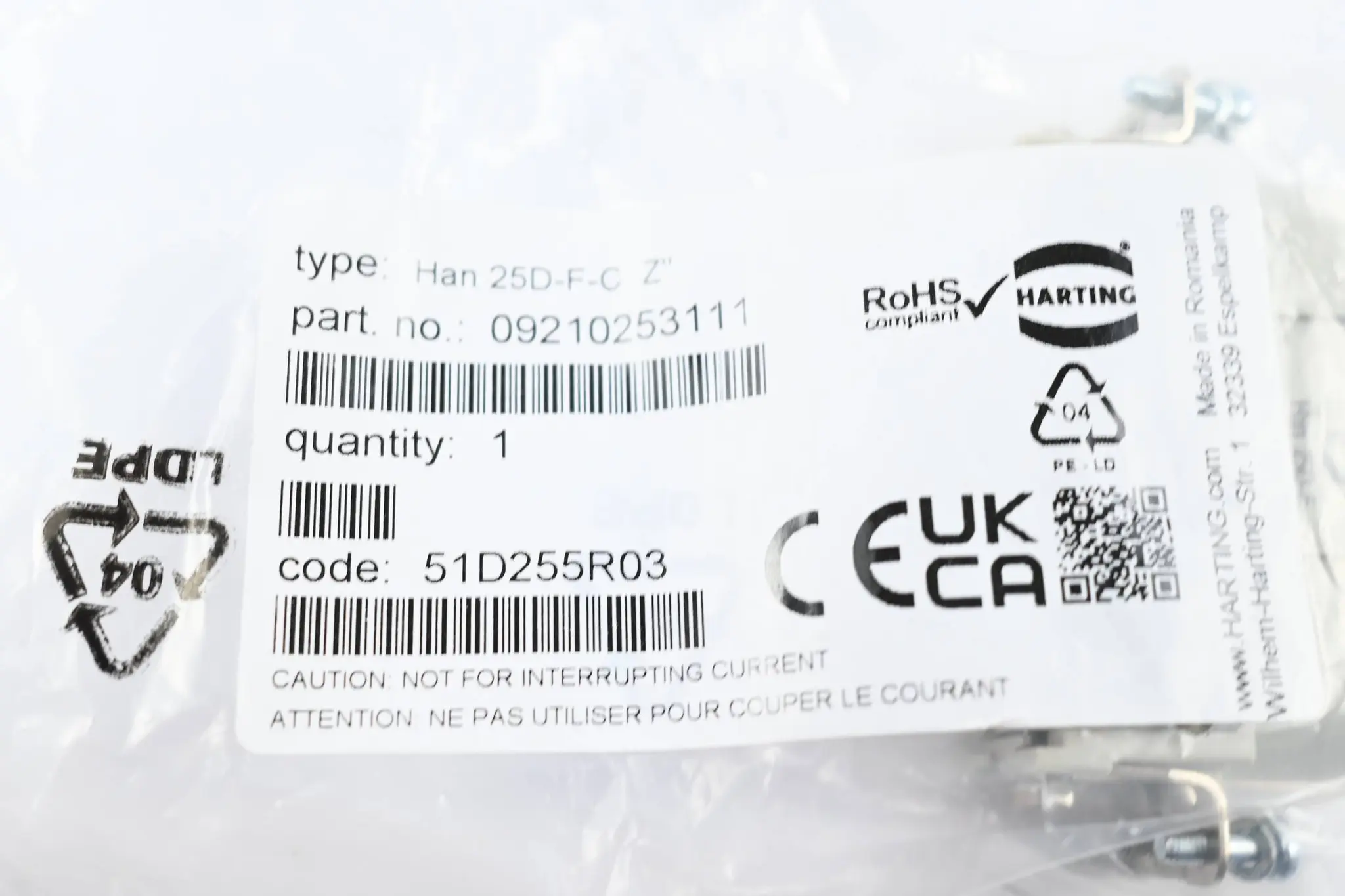 Produktfoto 1 von Harting Einsatz Han 25D-F-C Z" ( 09210253111 )